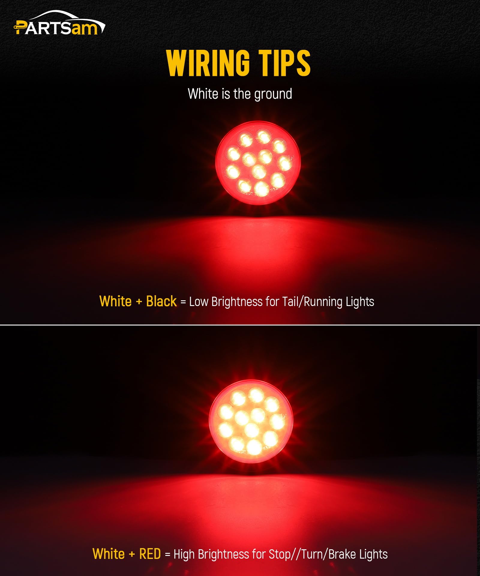 Partsam 4Pcs 4 Inch Round Led Trailer Tail Lights Kit Red 12 Led Waterproof 4'' Brake Stop Turn Tail Marker Trailer Lights Seale