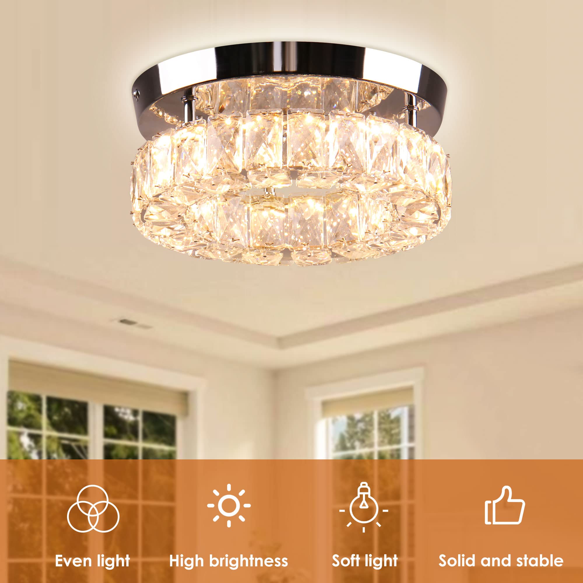 Ypqxyhda 9.8'' Modern Mini Led Chandelier Crystal Ceiling Light Flush Mount Light Fixture Ceiling Mount For Hallway Foyer Kitche