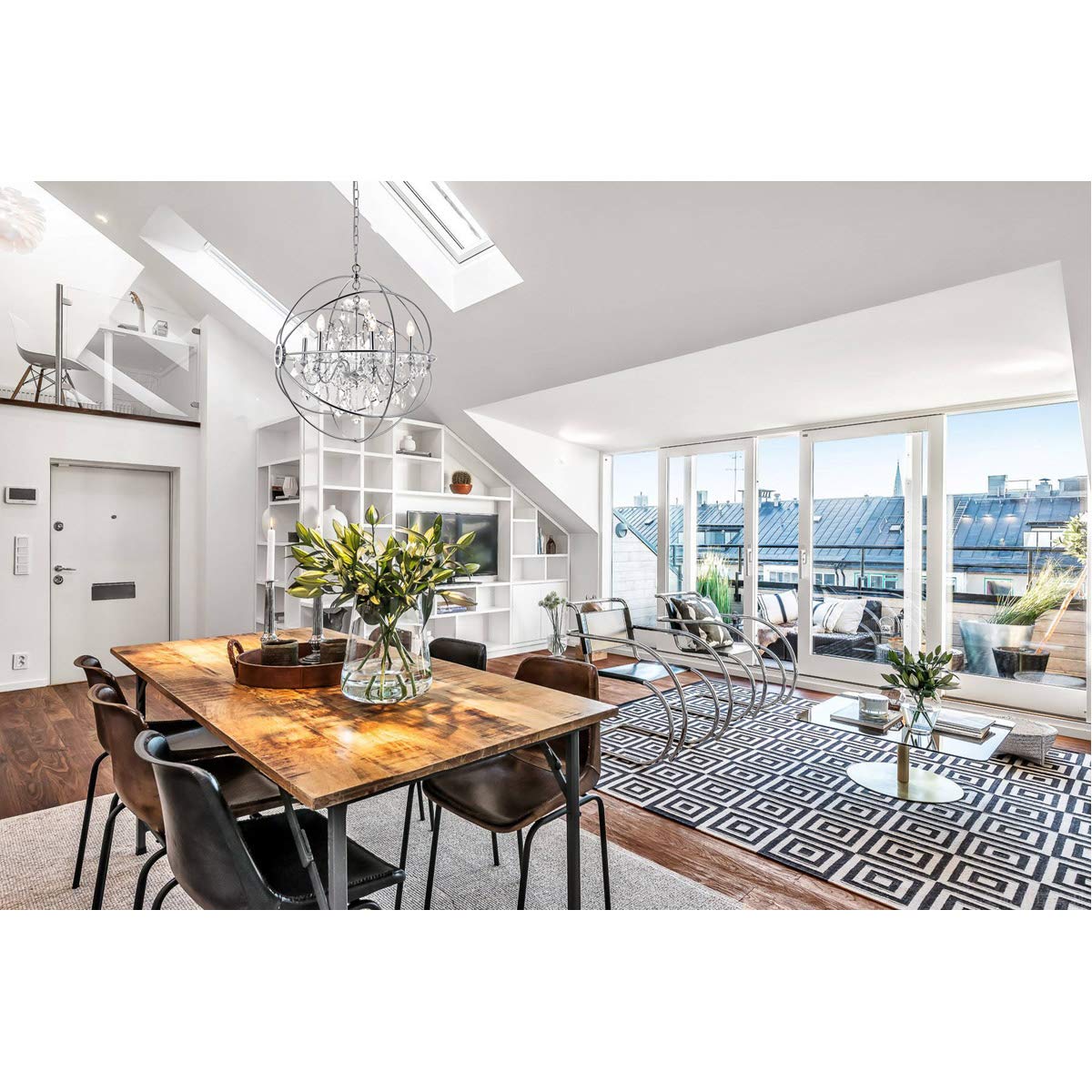 Living District Indoor Modern Home Decorative Bright Ceiling Cordelia 6 Light Chrome Crystal Pendant