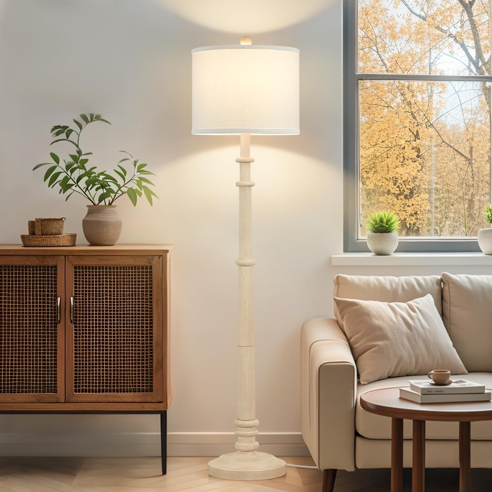 EJIAXIN 60in Resin Floor Lamp - Vintage Standing Light with Linen Shade, Oatmeal Wash, Model: floor lamp for living room-C