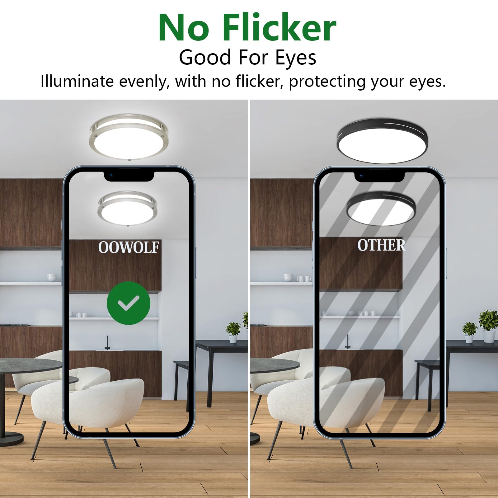 OOWOLF 10 Inch LED Ceiling Light, 24W Brightness Adjustable, Brushed Nickel, 2-Pack, Daylight White, Model CT65N2