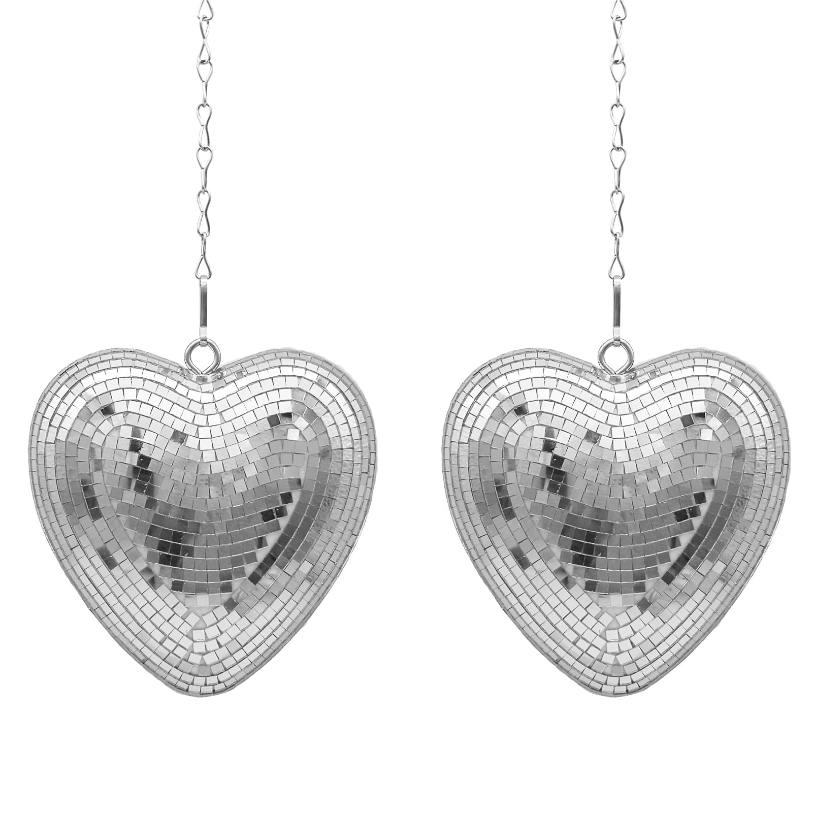 Favation Heart Shaped Disco Balls - 2 Pack Mirror Reflective Decor, 6 inch, Silver, F-Heart-Silver, Medium Size for Valentines Day