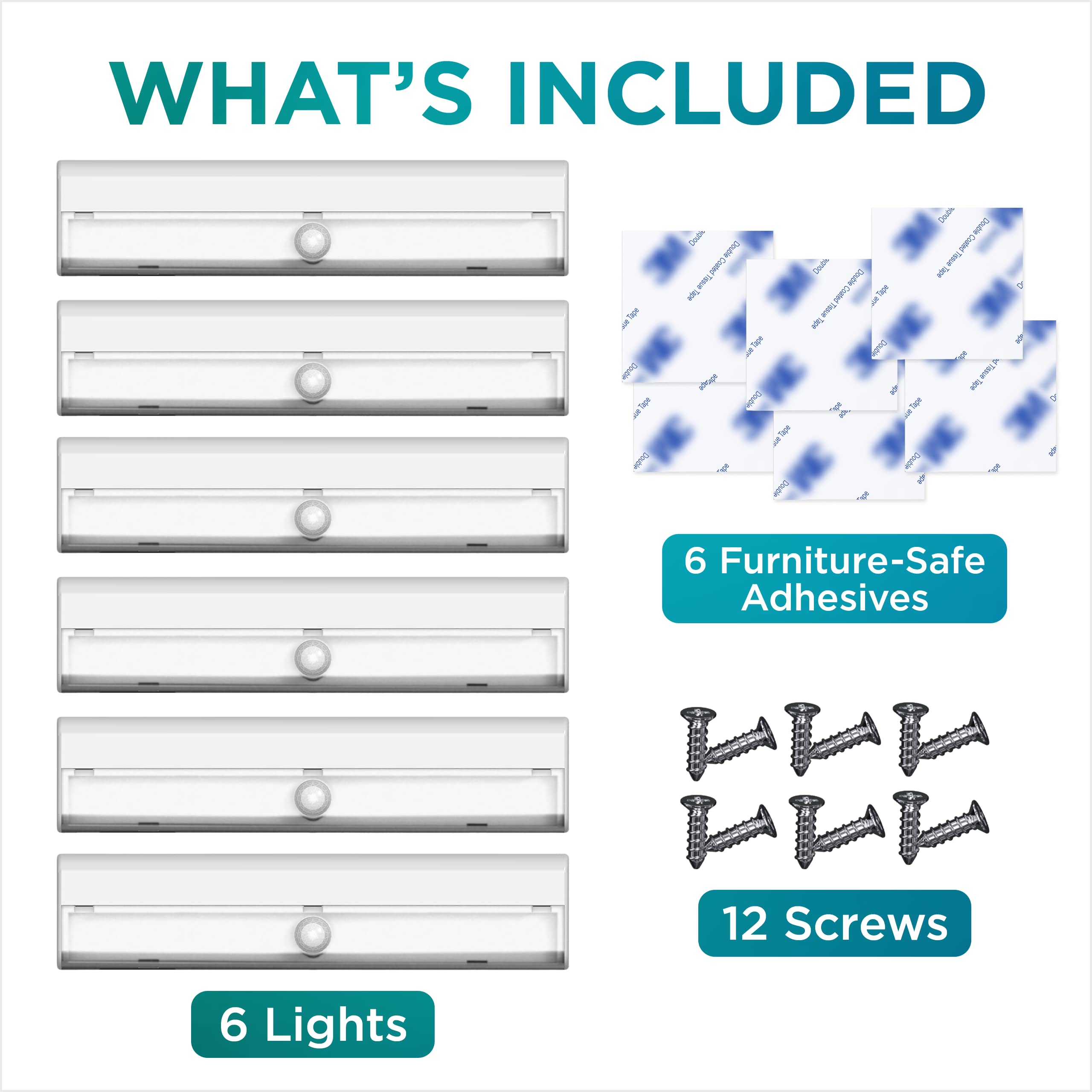 Brilliant Evolution Wireless LED Stair Lights - Motion Sensor, Battery-Operated, 6 Pack, White, Model f132689a-0ad2-42fb-8a74-4bc