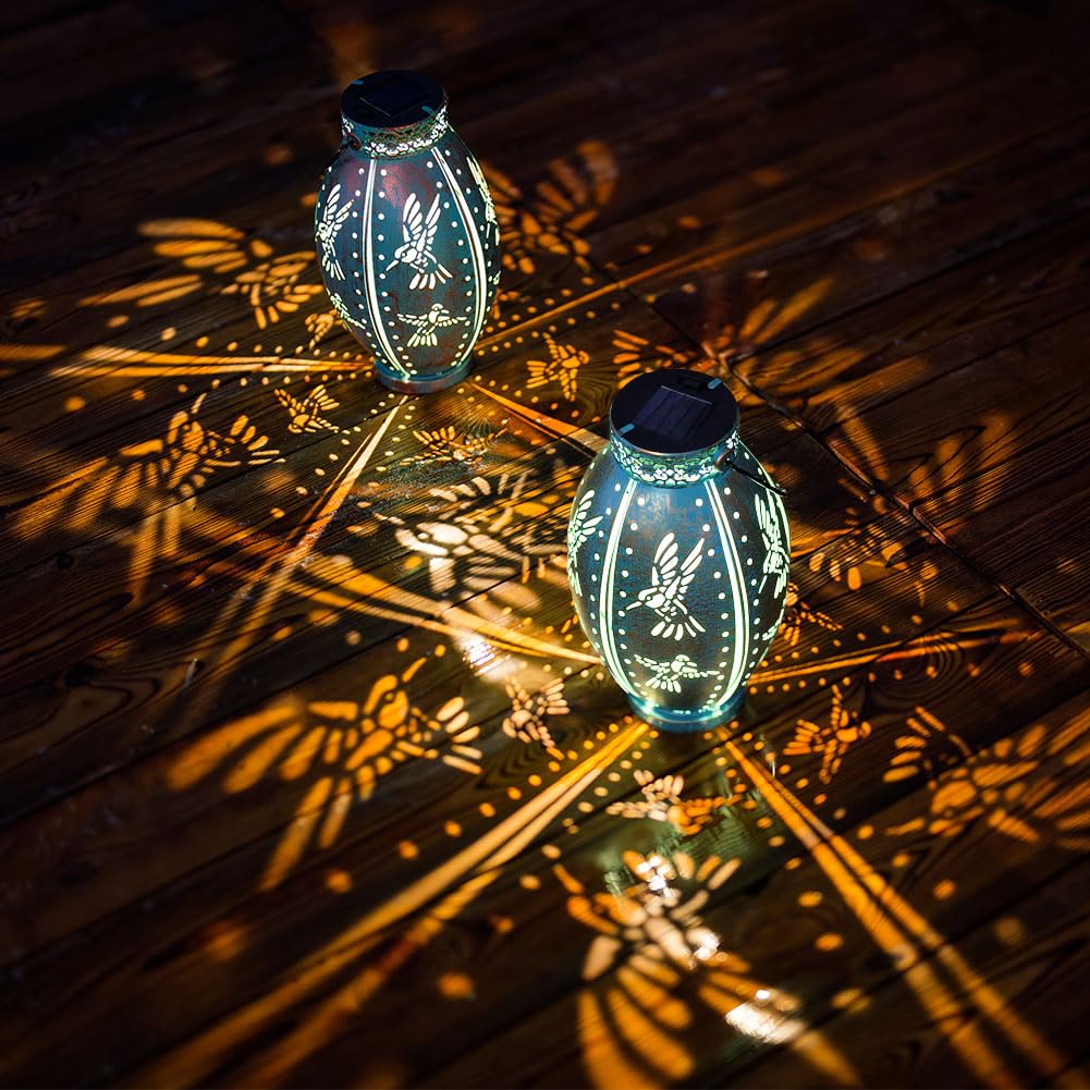 Sunnygarden 2 Pack Solar Lanterns Outdoor Waterproof Decorative Hummingbird Solar Lantern Lights Hanging For Outside Patio Tableto Garden Yard Lawn Decor, Gifts For Mom Grandma Woman