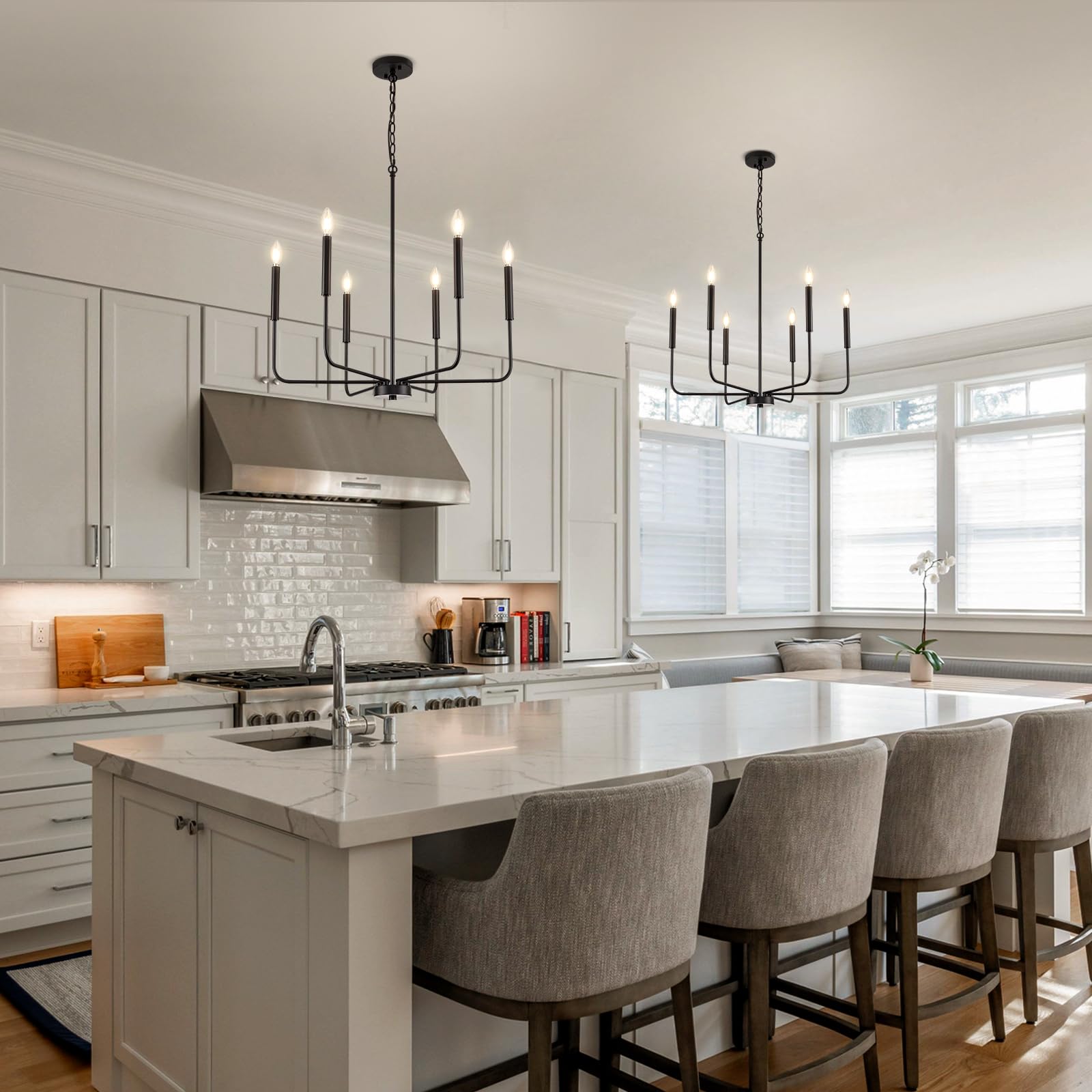 ONESMING Modern Black Chandelier - 6-Light Metal Pendant Light Fixture for Dining Room, Living Room, and Entryway (Bulbs Not Included)