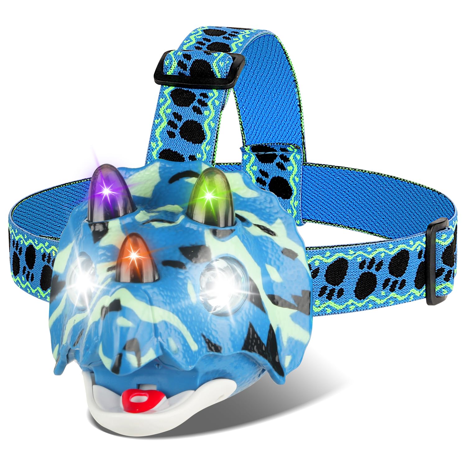 Tigtecgame Triceratops Led Headlamp - Camo Blue Camping Gear For Kids & Adults, Ideal Gift