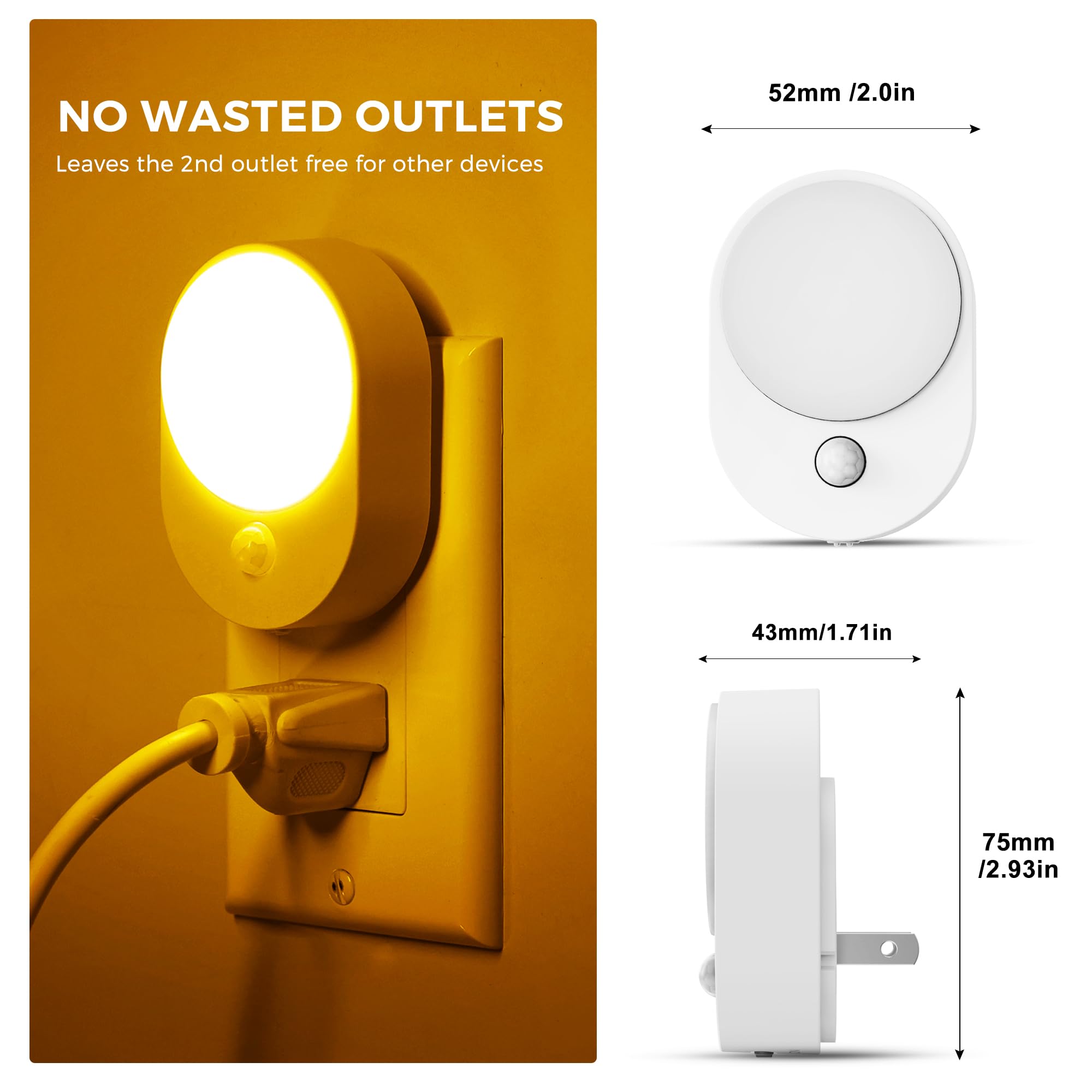 L Lohas Led Plug In Night Light With Motion Sensor And Dusk To Dawn Sensor,[4-Pack] Night Lights Plug Into Wall,2000K Amber Ligh
