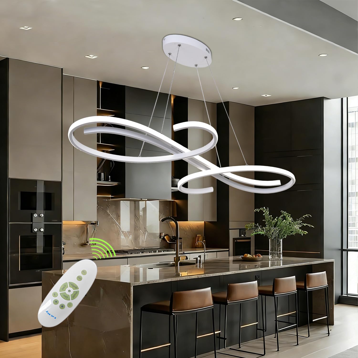 Guang Shuo Modern LED Pendant Lights for Kitchen Island  Dimmable 39.75  Linear LED Chandelier Light Fixture  Upgraded Dining Room Ceiling Hanging Light Fixtures Height Adjustable