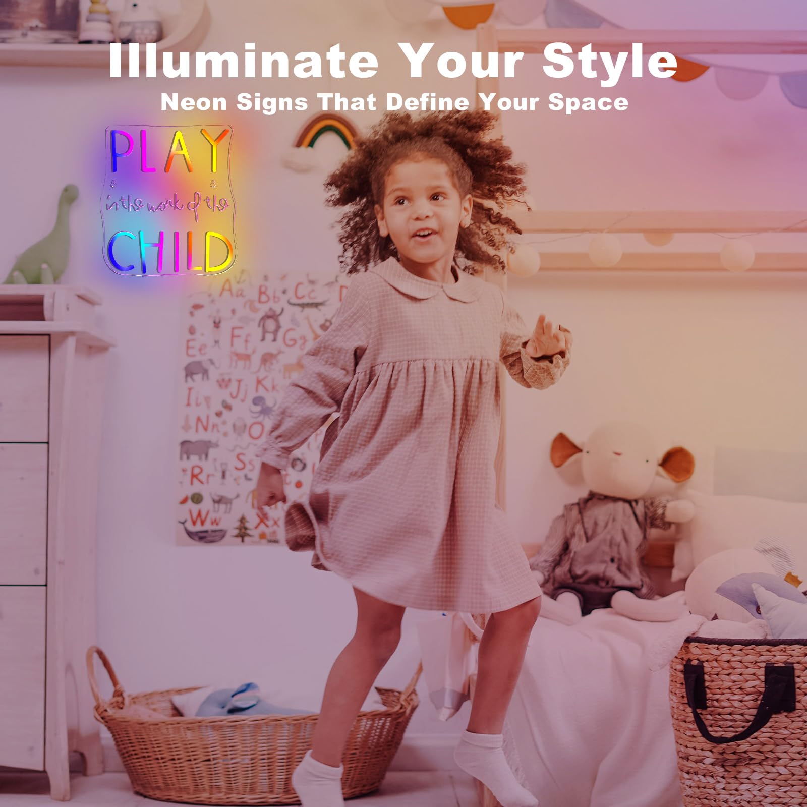 Jurong Led Rgb Dynamic Neon Sign For Wall Decor  Play Is The Work Of The Child  Usb Powered Dimmable  5V/2A  14.1In X12.6In For Home  Party  Gift  Office  Bedroom  Kids Room