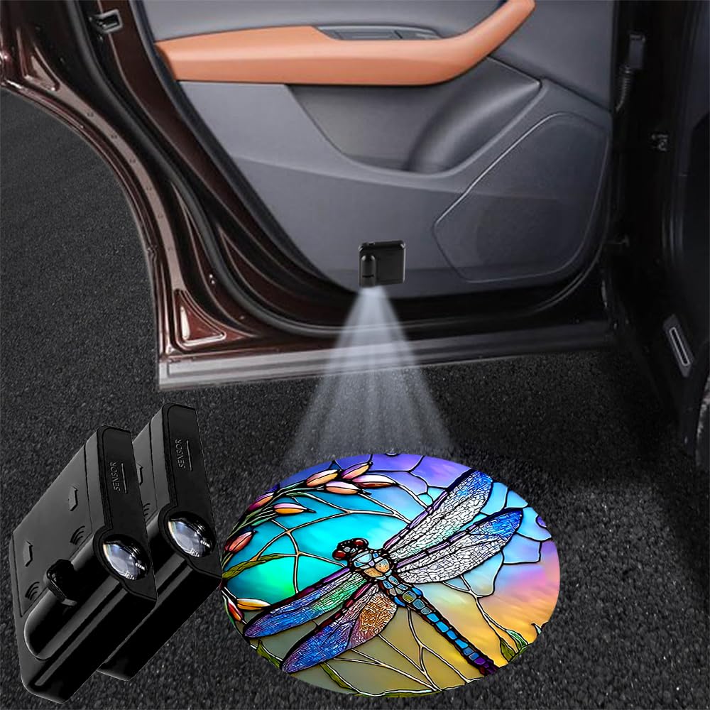 Lmzljz 2Pcs Car Door Lights Dragonfly Door Lights Logo Projector Led Shadow Welcome Lamp Car Accessories Dragonfly Gifts For Women Men Suitable For All Vehicles Motorcycle Bike