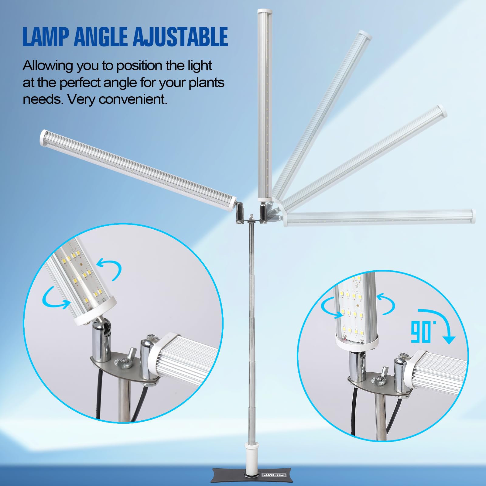 JCBritw T12 Dual Head LED Grow Light, Adjustable 6500K Full Spectrum Lamp, Silver, for Indoor Plants and Seedlings