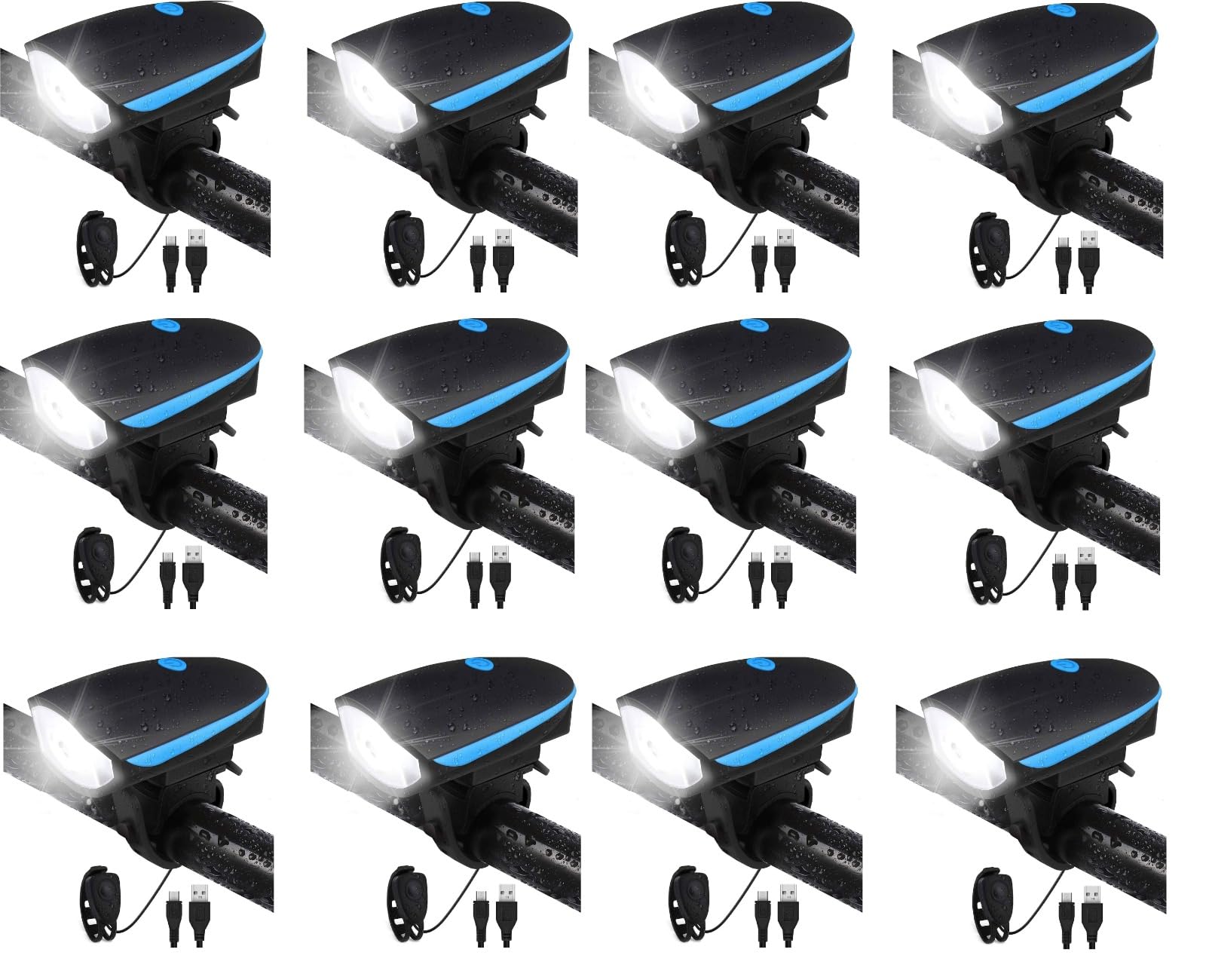 Pack of 12 2-in-1 Rechargeable Cycle Light and Horn | Cycle Lights Rechargeable Waterproof with Cycle Horn | Super Bright Light 