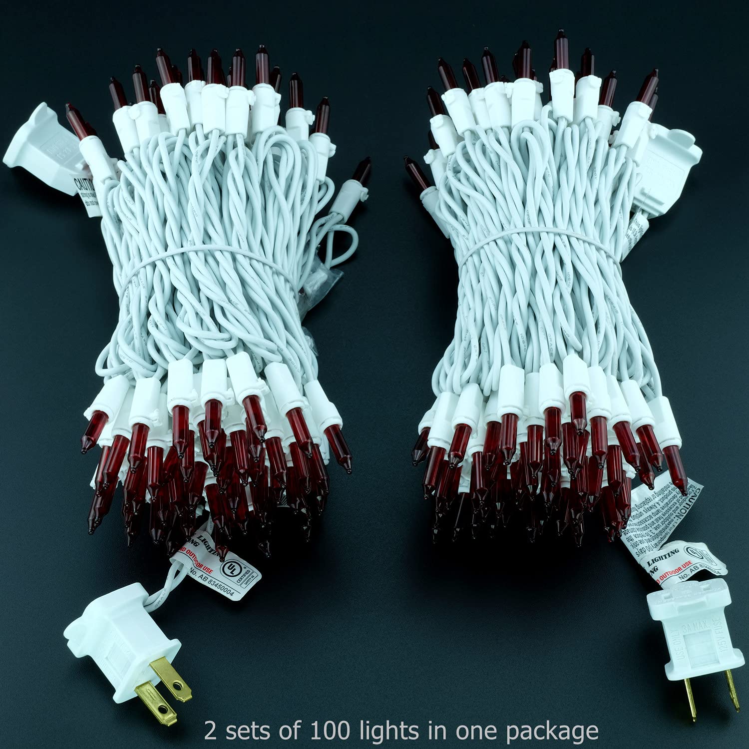 Yuletime Red Christmas String Lights, 200 Count, 66 Ft, Ul Certified, Incandescent Mini Light Set With White Wire