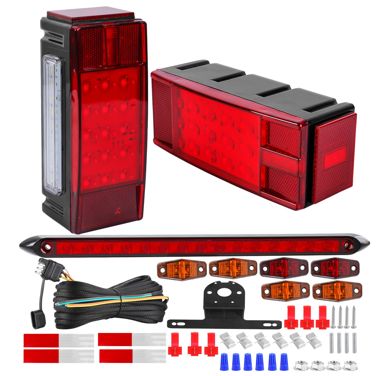 EXERAUO Boat LED Trailer Lights Kit, Submersible, 8· Red, Model HDD-T07, Includes Stop Brake Backup Reverse Lights and Wiring Harness