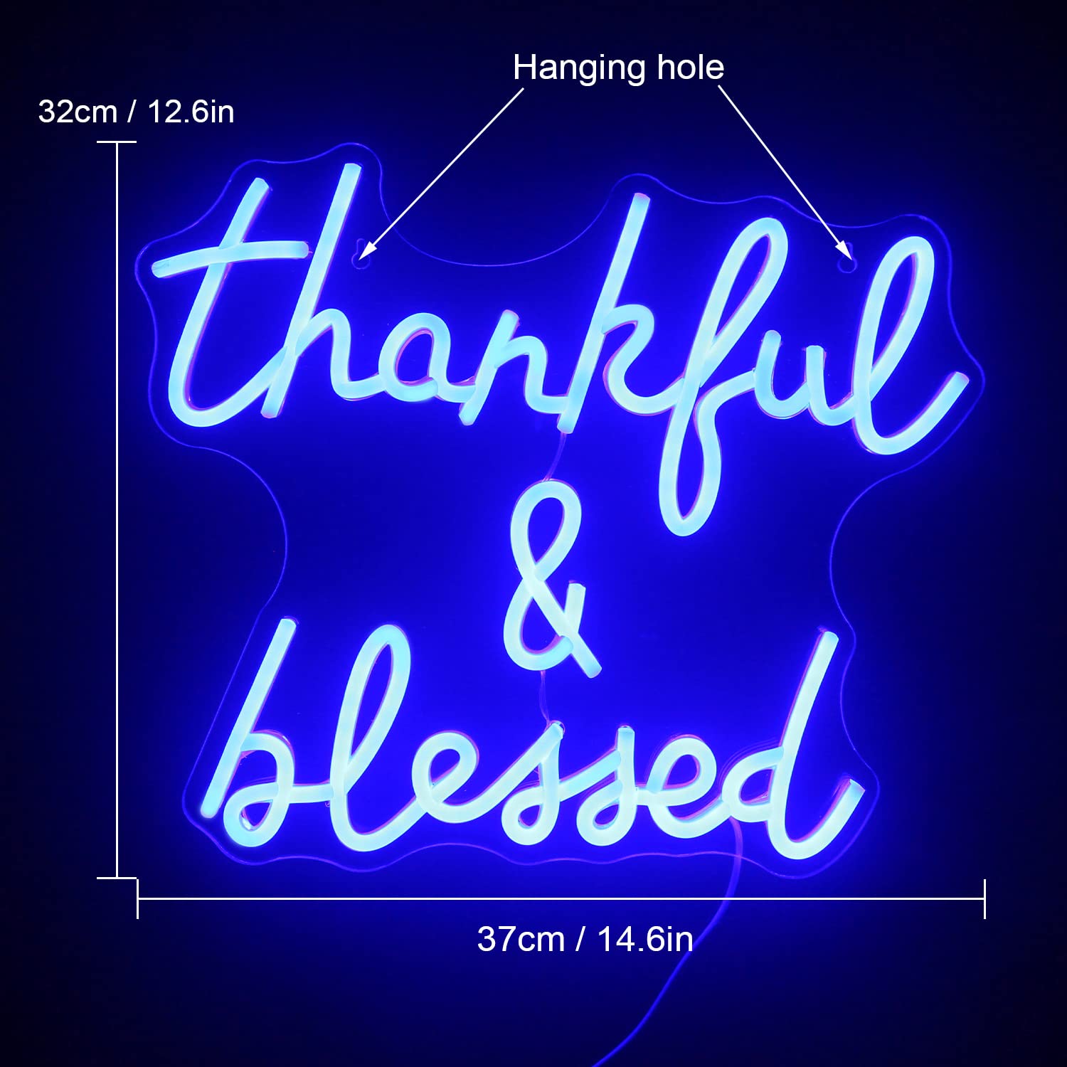 Wanxing Neon Sign - Thankful and Blessed LED Wall Decor, USB Powered, Blue, for Weddings and Birthday Parties
