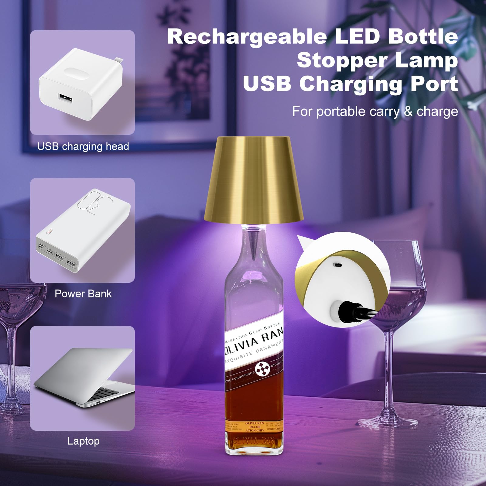 Soudfk 2025 New Wireless Bottle Lamp,Rgb Led Bottle Light With Remote(Rgb Gold Plating, 1Pc)