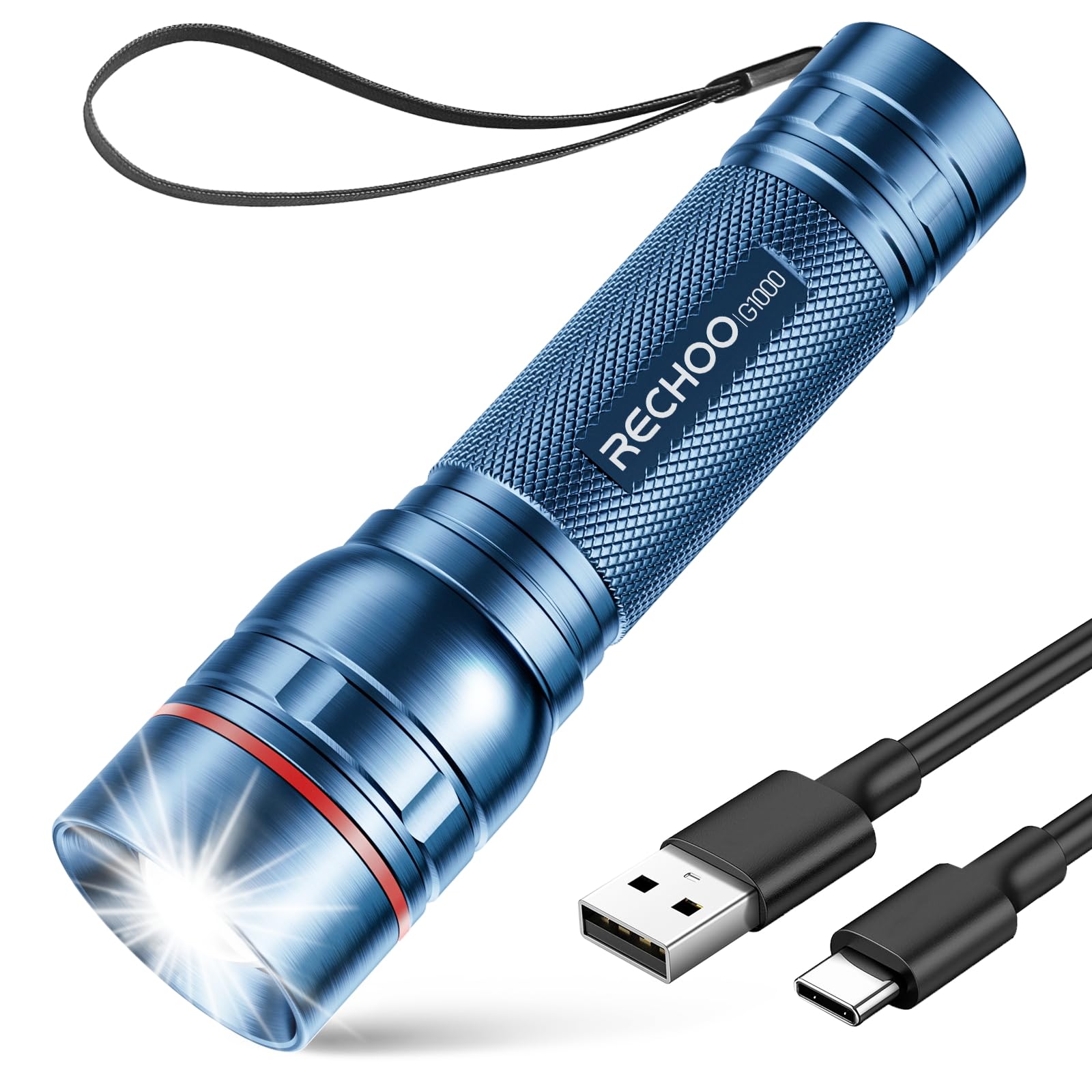 Rechargeable Flashlights High Lumens, G1000 Super Bright Flash Light, Small Zoomable LED Flashlight with 3 Lighting Modes, Porta