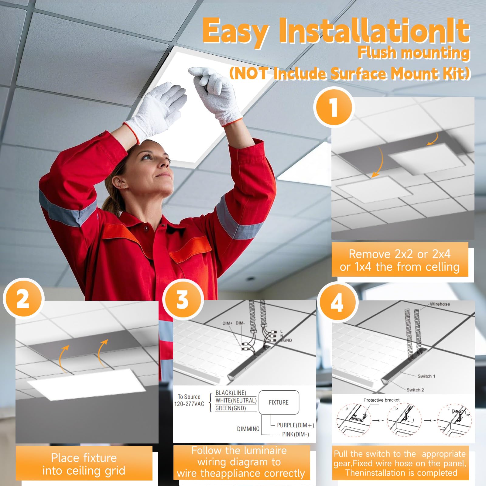 Okq 40Pack 2X4 Led Flat Panel Light Drop Ceiling Office Fixture, 30/40/50W Selectable, 5000K 3Cct Switchable, 0-10V Dimmable,24X