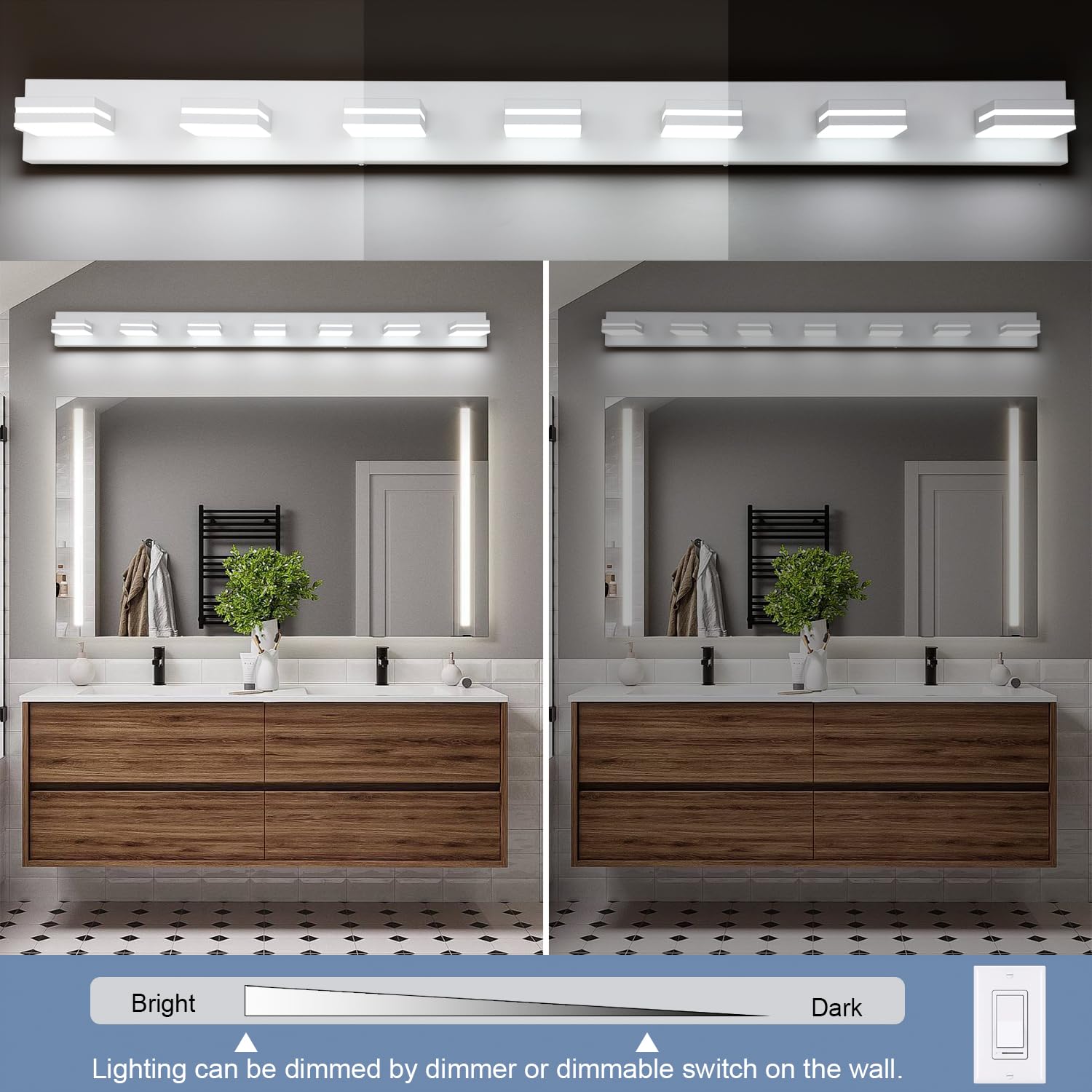 Sinerise Led Modern Bathroom Vanity Light Fixtures (7-Light, 55-Inch, Dimmable), Matte White Modern Acrylic Bathroom Wall Lighti