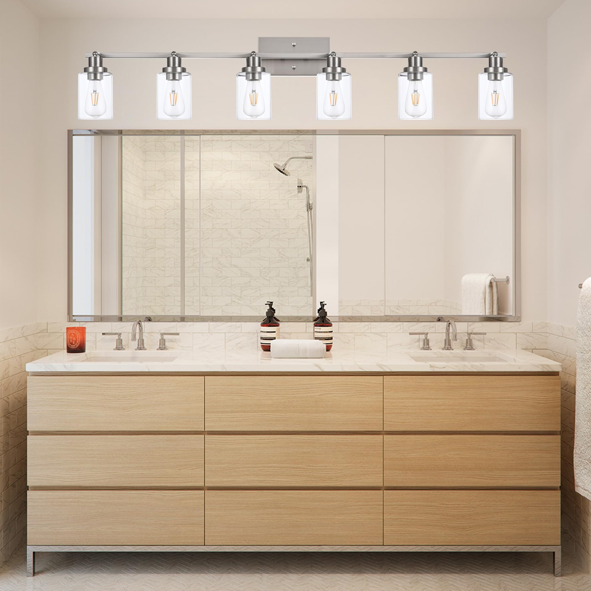 MELUCEE 6-Light Track Lighting Kit, Brushed Nickel, Glass Shades, Semi Flush Mount Fixture