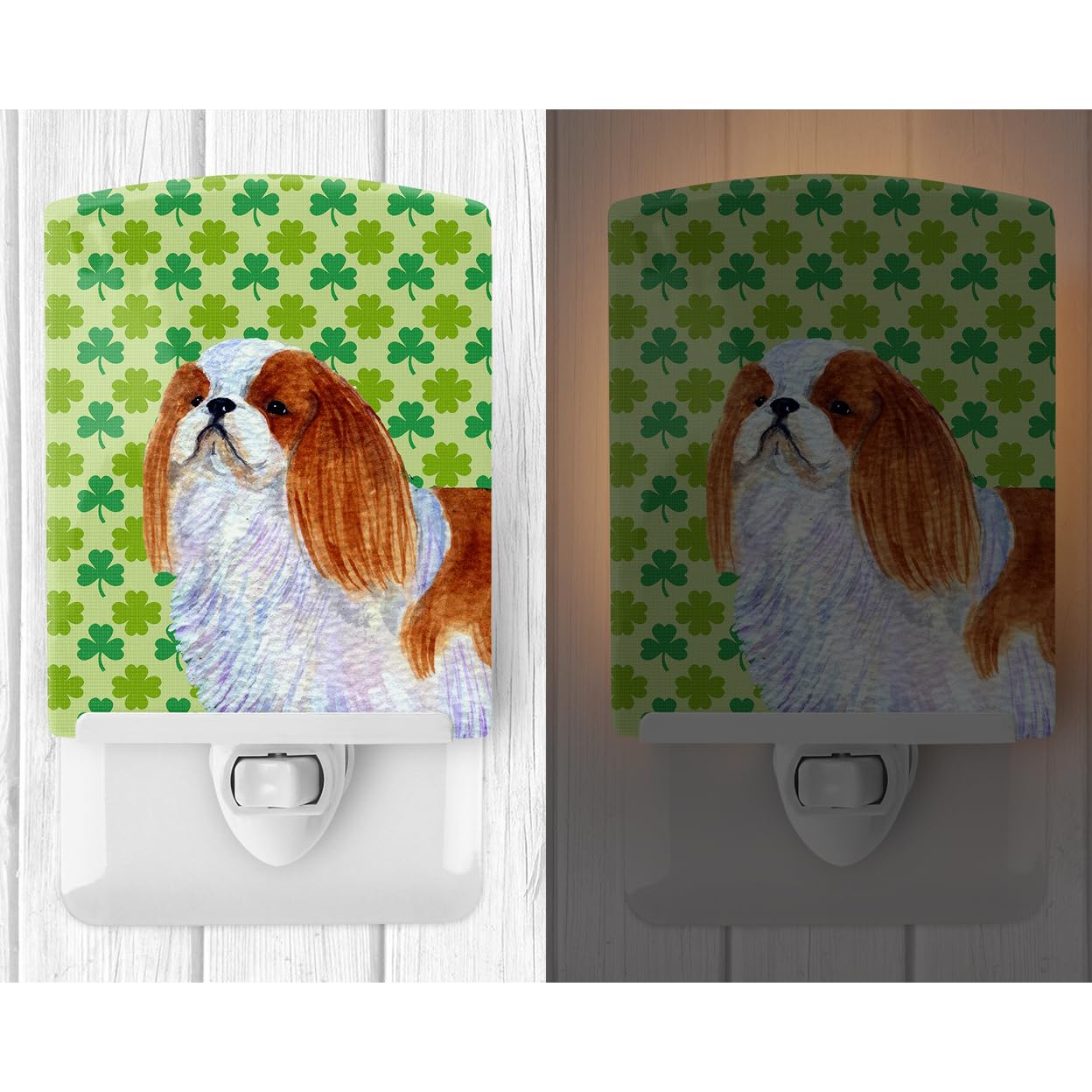 Carolines Treasures Ceramic Night Light, English Toy Spaniel Shamrock, 6x4x3in, UL-Certified, Multicolor, Model SS4438CNL