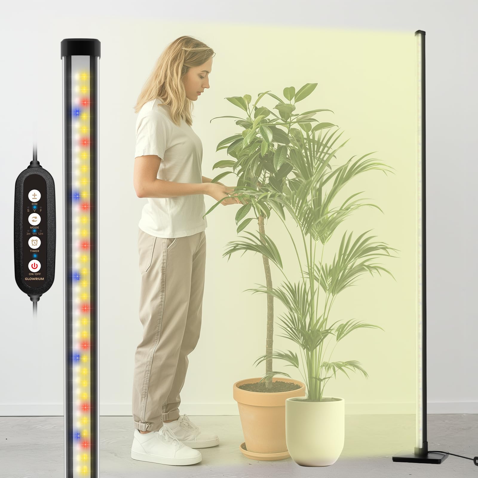 Glowrium Standing Grow Light For Indoor Plants,45In Full Spectrum Vertical Plant Light,3 Light Modes,Auto-Timer,6-Level Dimmable,Suitable For Wide Area Coverage In Indoor Plants (3-Section)