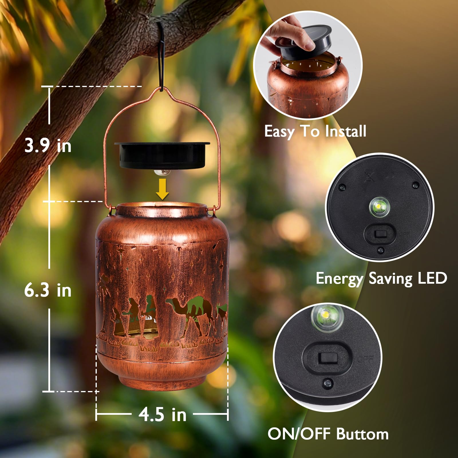 Homemory Christmaas Gifts For Women Mom Grandma  Solar Lanterns Christmas Nativity Scene Lights Outdoor Waterproof Garden Decor  Led Hanging Solar Lights For Yard  Patio  Porch