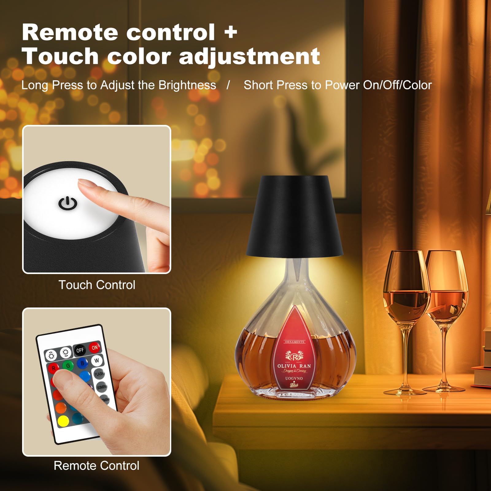 Soudfk 2025 New Wireless Bottle Lamp,Rgb Led Bottle Light With Remote(Rgb Black, 1Pc)
