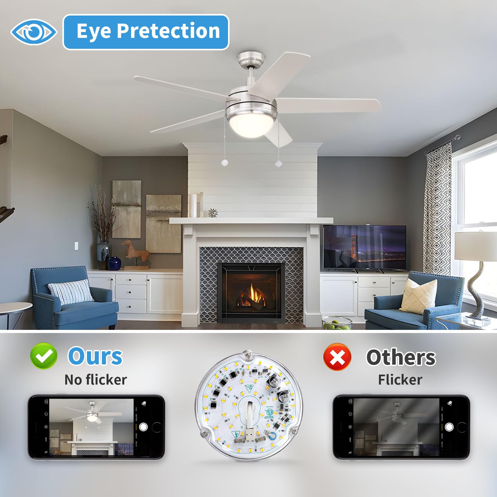 Caisens 4 Inch LED Ceiling Fan Light Kit, 18W 3000K Warm White, Dimmable, 2100LM Retrofit Engine, Small Size, CRI90