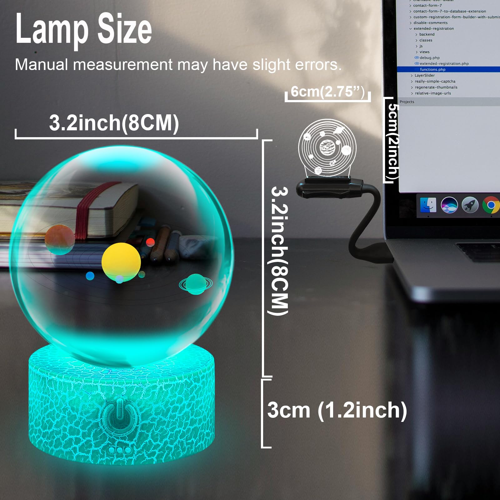 Crystal Ball Lamp 3D Crystal Ball Solar Colorful 9 Planets Sun Earth Mars Lamp with Touch Stand LED 16 Colors Changing Dimmable