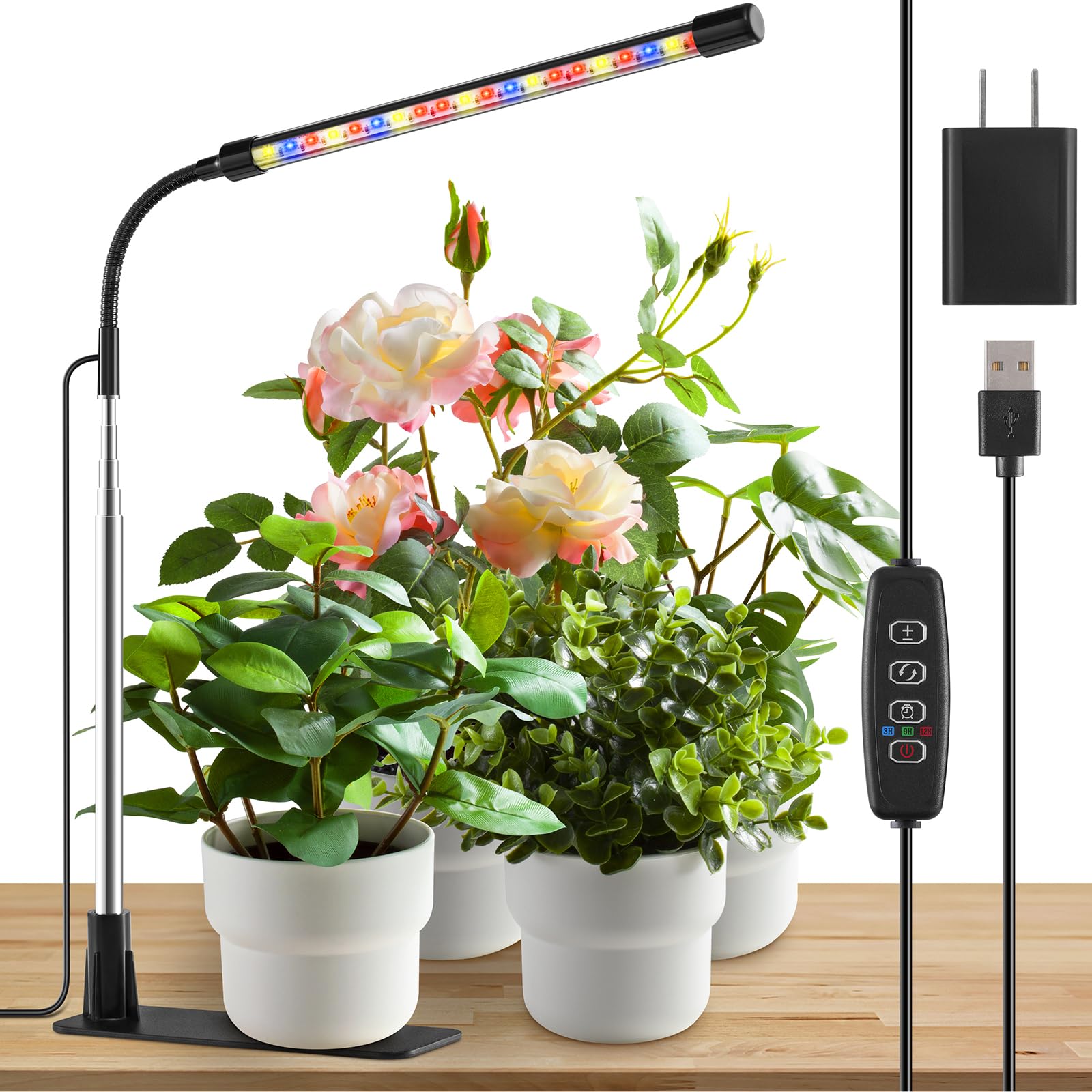 Lpmzmbl Height Adjustable Plant Light For Indoor Plants With Auto On/Off Timer 3H/9H/12H ,5 Dimmable Brightness For Small Plants Growing