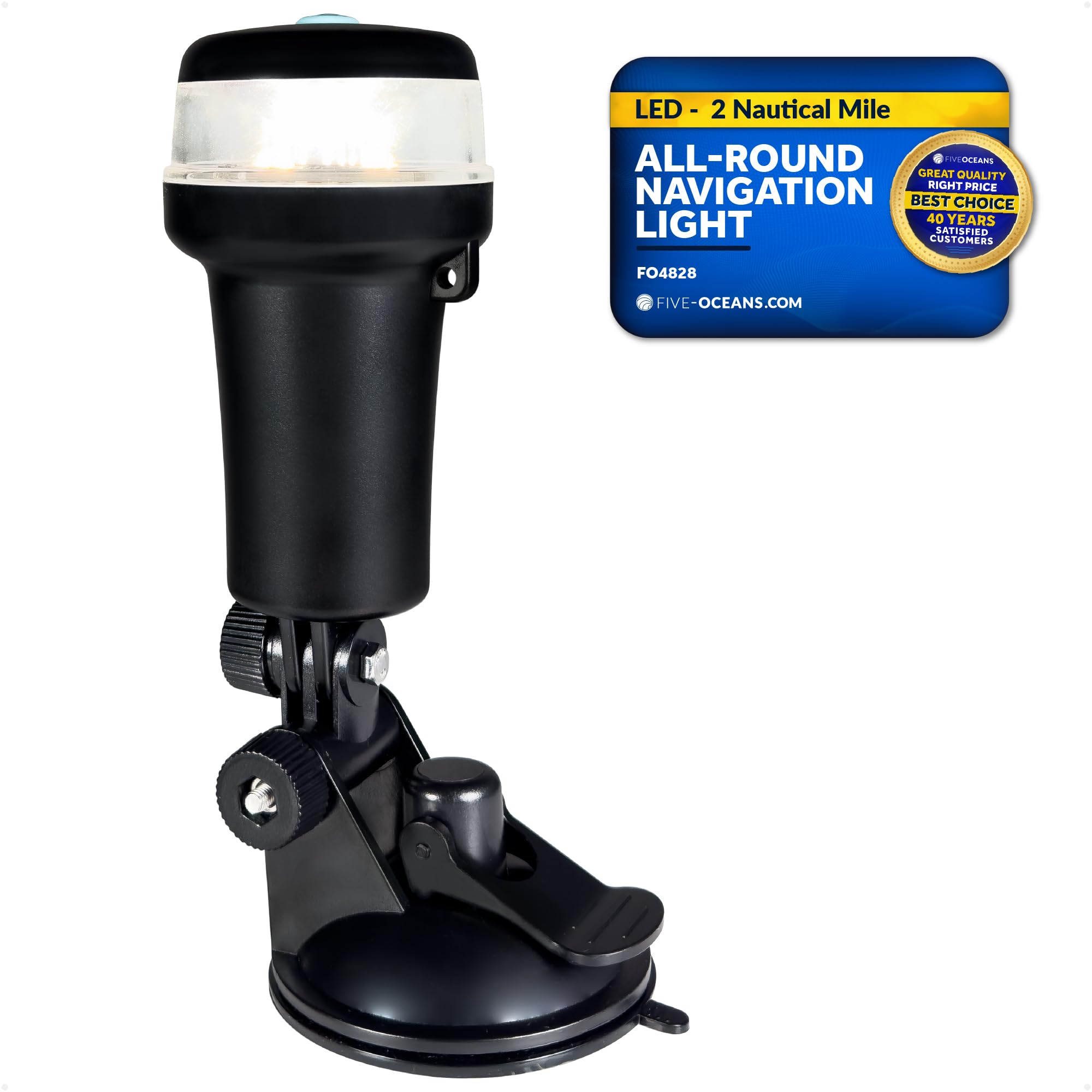 Five Oceans LED Boat Navigation Light, 2 NM Visibility, IP67 Waterproof, Black, Model 4820