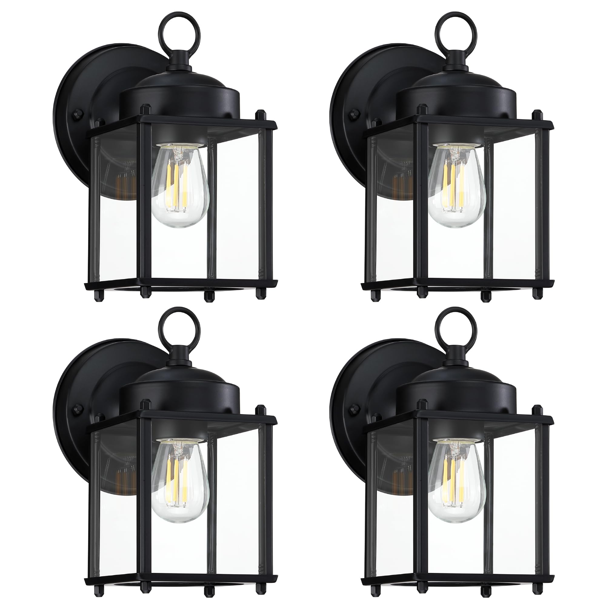 GRUENLICH Outdoor Wall Sconce, Matte Black, Metal, 8 Inch, 4 Pack, Model GR-WL008-BK-4PK, Clear Glass Lighting for Porch and Patio