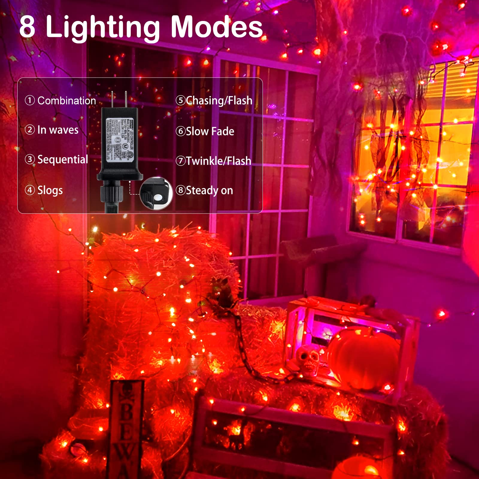 Blctec Halloween Lights Indoor Outdoor 300 Led 108Ft  Orange Halloween String Lights With 8 Modes  Ul Certified  Connectable Plug  Waterproof & Timer For Yard Porch Haunted House Holiday Decorations