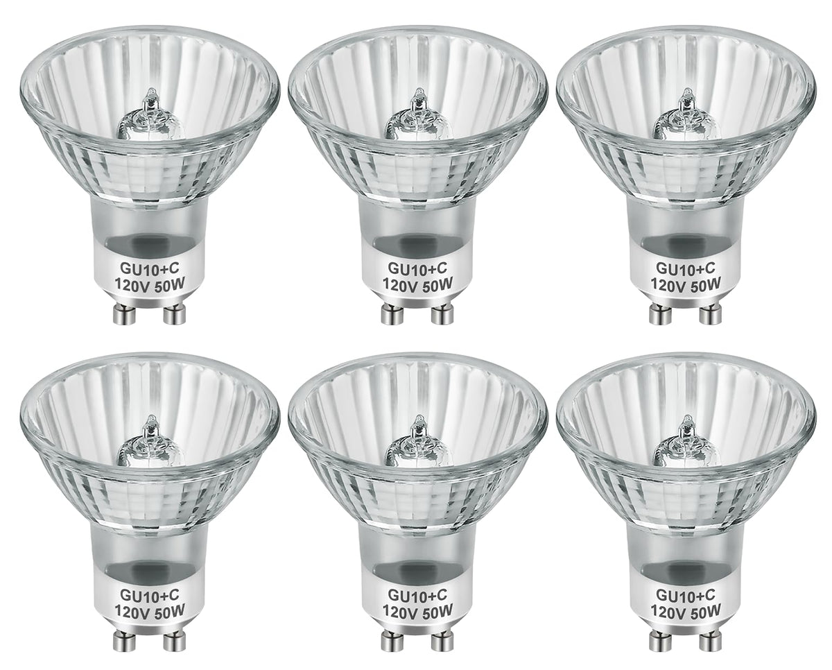 Serbion Gu10 120V 50W Halogen Light Bulbs For Track And Range Hood, Gu10+C Candle Warmer Lamp With Dimmable, 2700K Warm White, 6