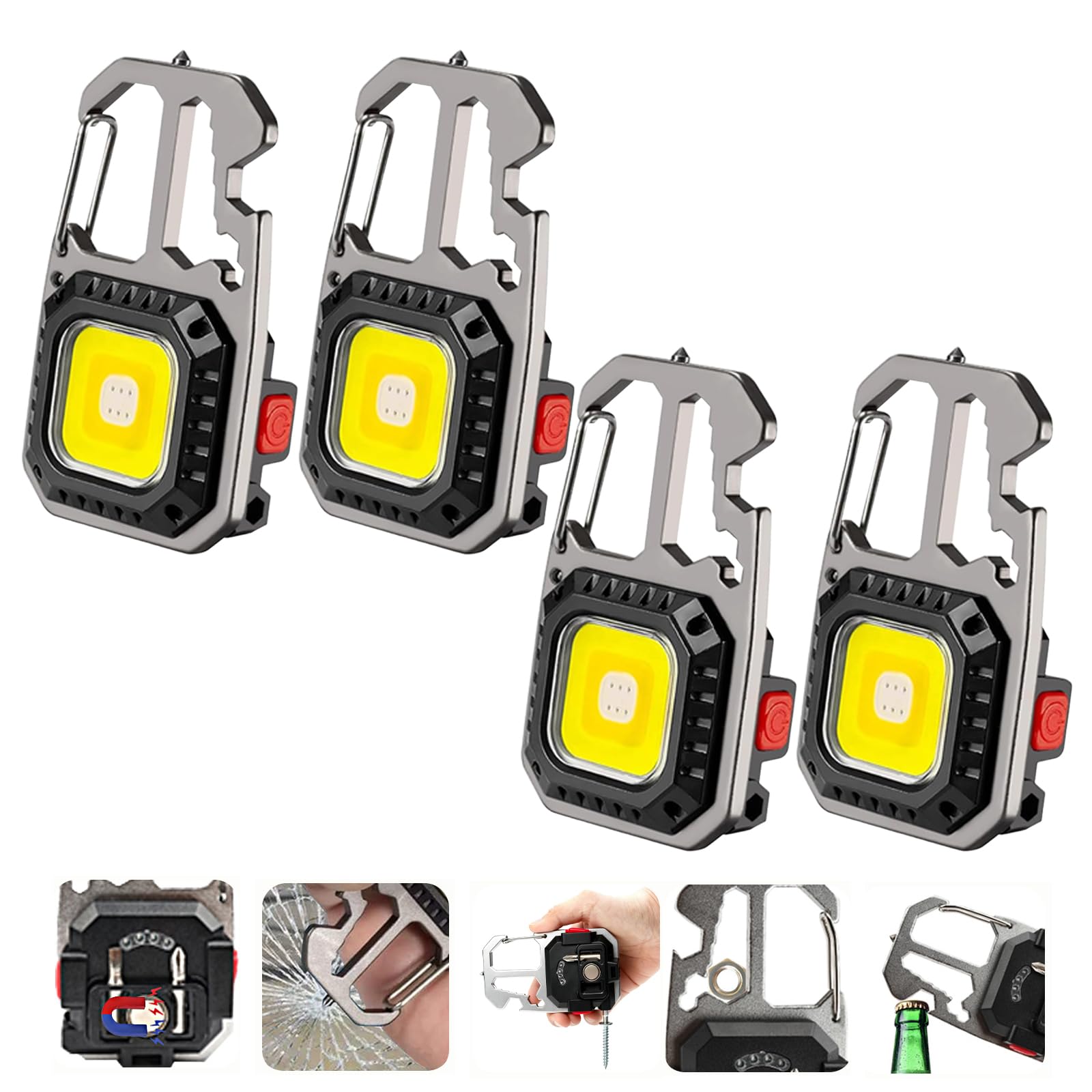 MAKDAK Cob Keychain Work Light - 2PC EDC Keychain Flashlight Rechargeable, Super Bright Flashlight for Car Repair, Emergency(Sil