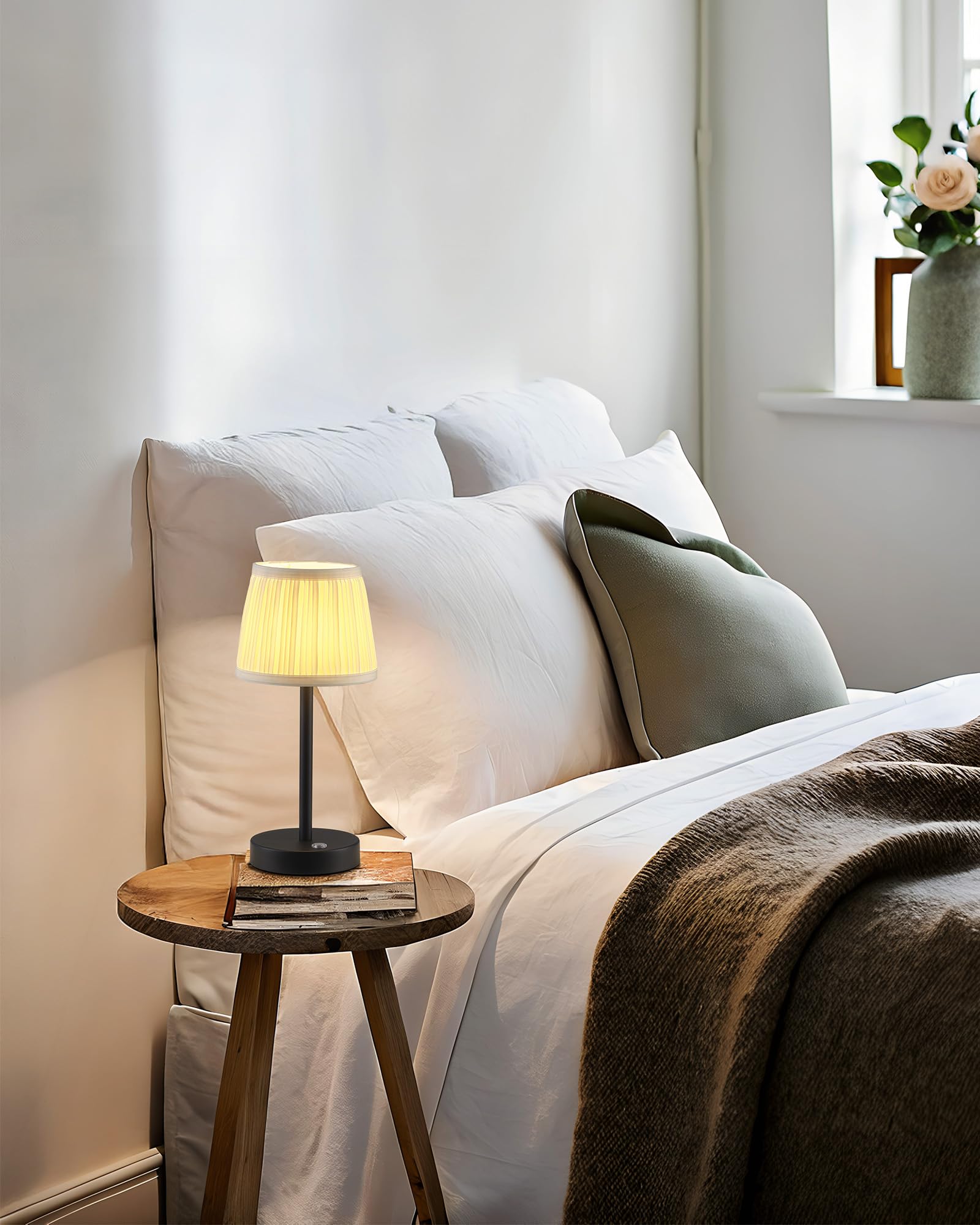 Pusu Cordless Led Black Table Lamp  Rechargeable 4000Mah 3 Way Dimmable Bedside Small Lamp With Fabric Shade  Lighting For Bedroom  Kids Room  Bathroom  Kitchen  Home Decor  Gift  Night Light