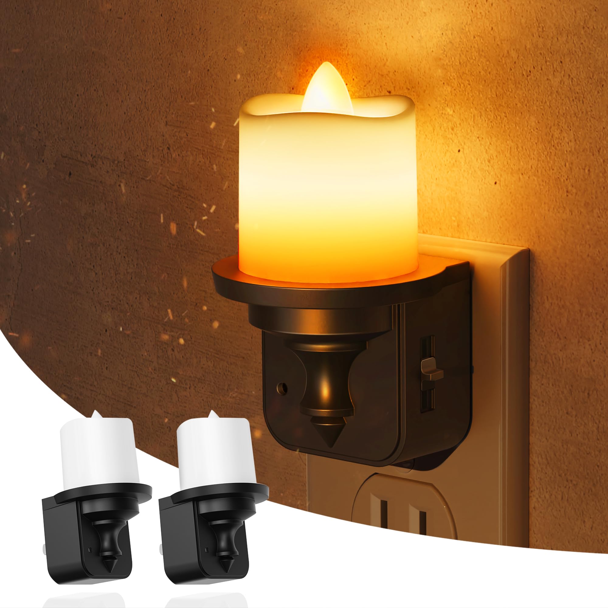 L LOHAS LED Candle Night Light, Amber Night Lights Plug into Wall, Flameless Candle Nightlight with Light Sensor, 0-100LM Dimmab