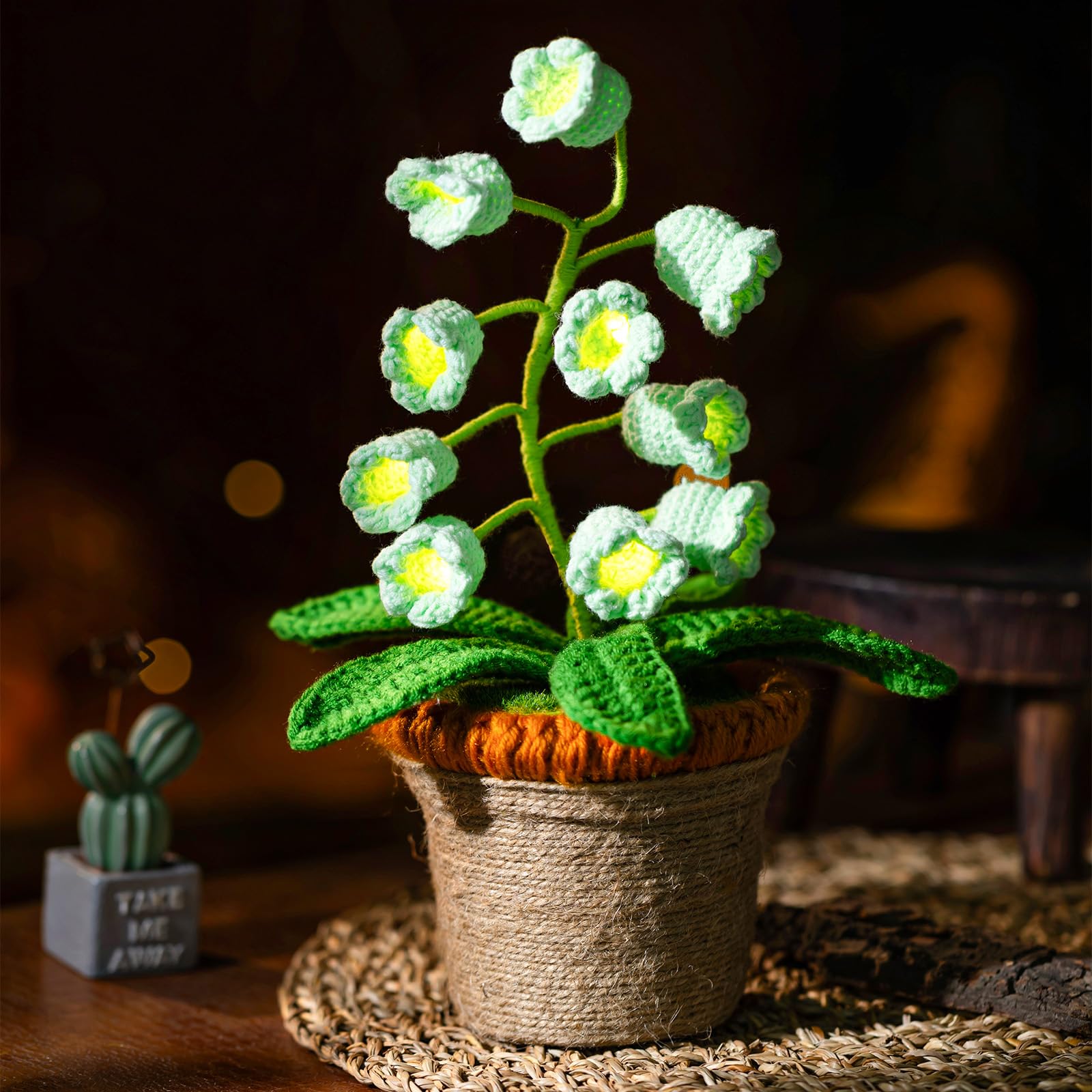ANZRLE Lily of The Valley Lamp  Crochet Artificial Flowers with Night Lights  Cordless Table Lamp - Women Gift Ideas for Christmas Valentine Mothers Day  Desk Home Decorations (Blue)