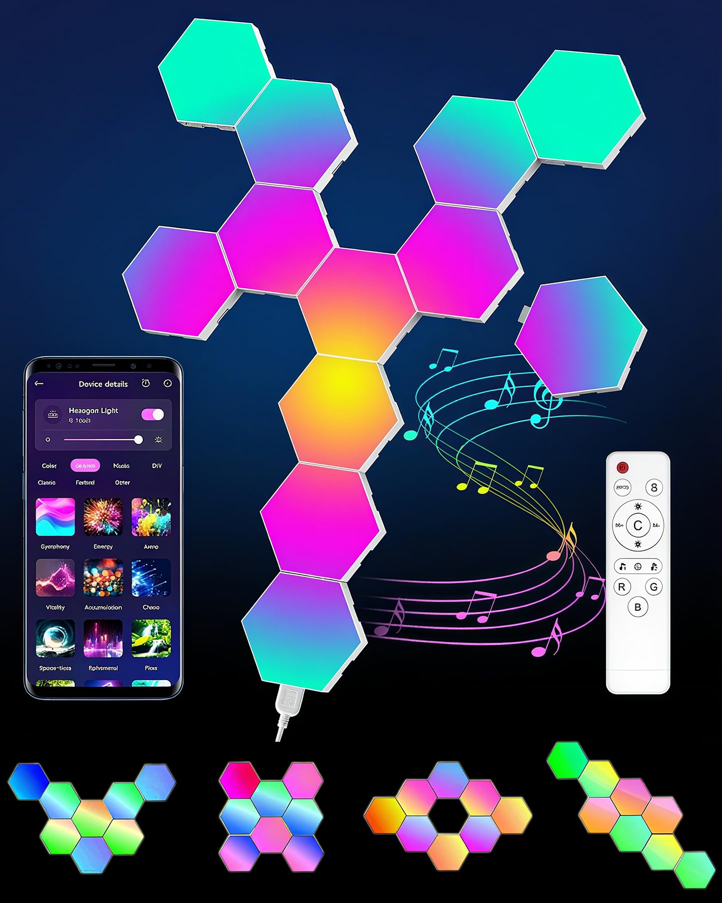 Kangtaixin Hexagon LED Lights 8 Pack - RGB Wall Panels with Music Sync  Smart App & Remote Control  DIY Modular Hex Light for Gaming Room  Bedroom  Living Room  Wall Decor