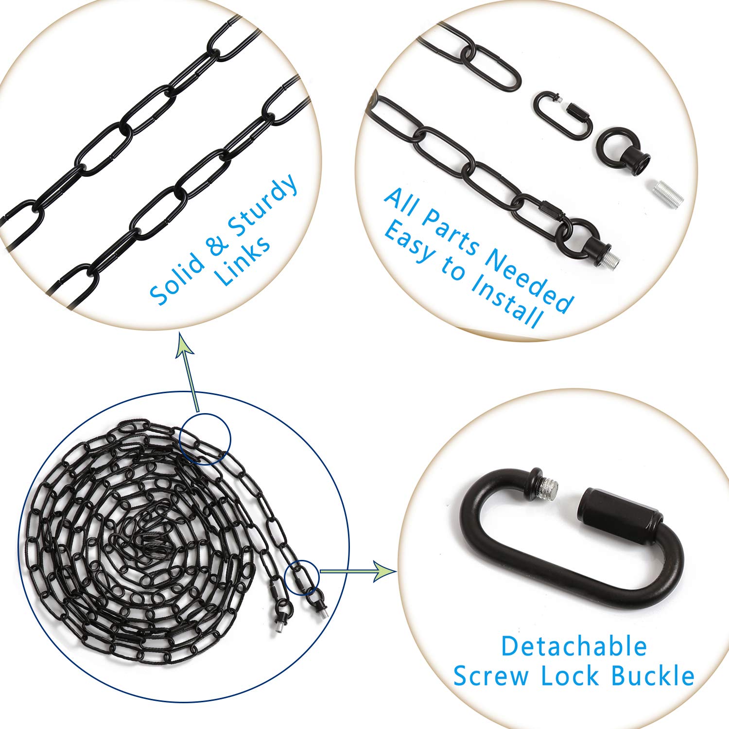 Eumyviv 15ft Heavy Duty Chain for Light Fixture, Metal, Black, Model L0460, Supports Up to 65 Pounds