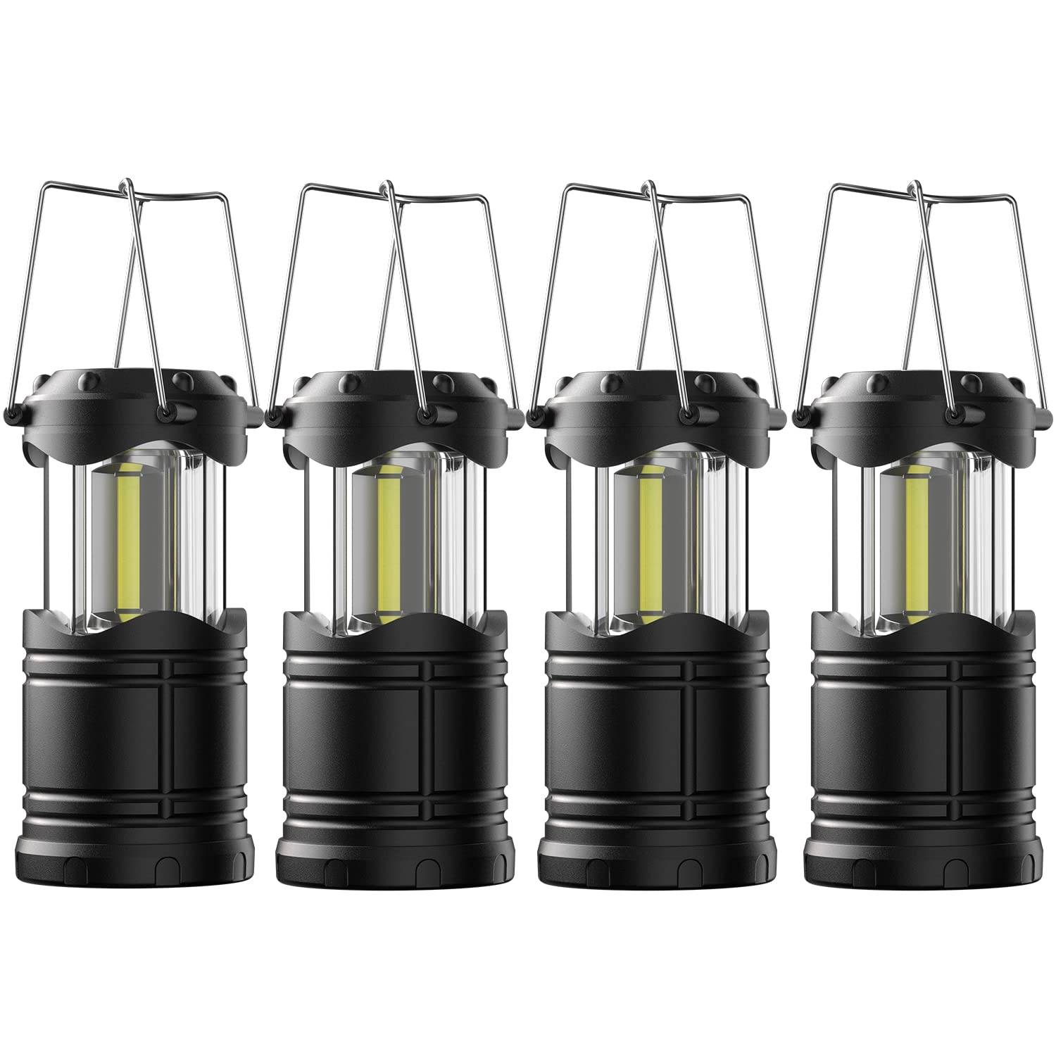 Lichamp LED Camping Lanterns - 4 Pack, Battery Powered, Super Bright, Collapsible, Medium Size, Black, Model CLS-B004-BK