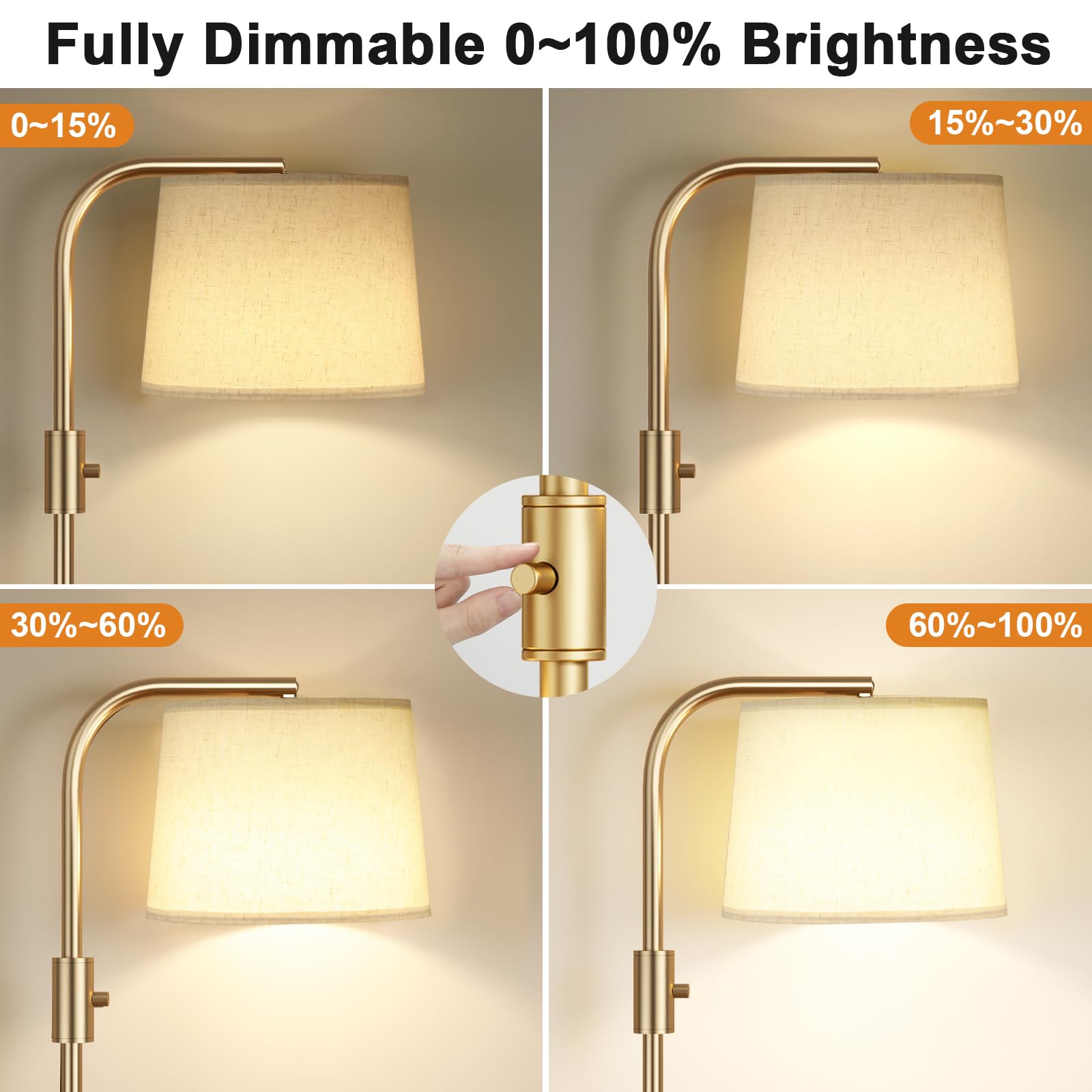 Ambimall Floor Lamp - Fully Dimmable 9W LED, Iron, 63.4 inches, Gold and Light Beige