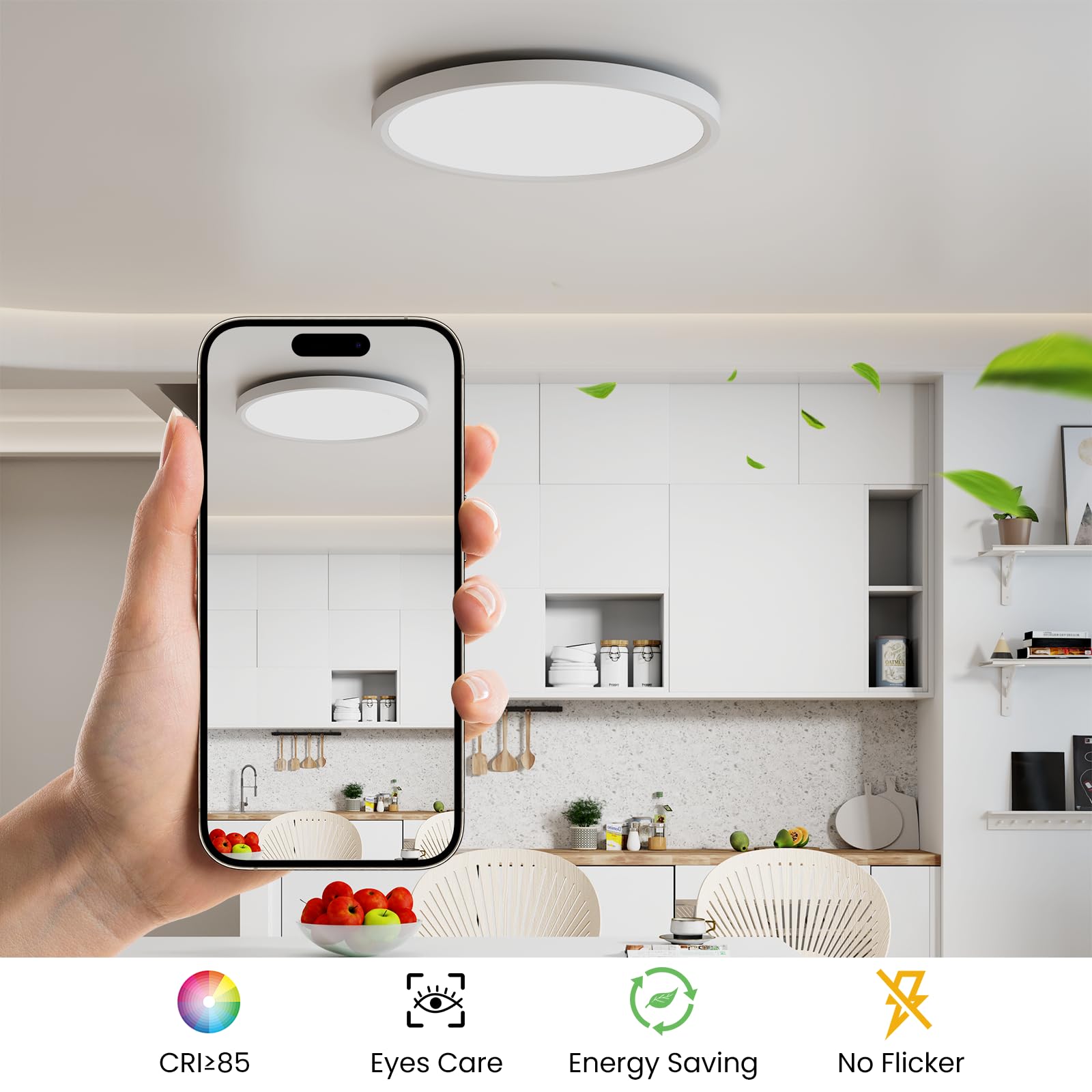 Aphyni Flush Mount Ceiling Light With Remote Control,12In 3Cct [2700K-6000K] Dimmable,Round Ultra-Thin Plafonnier With Smart App