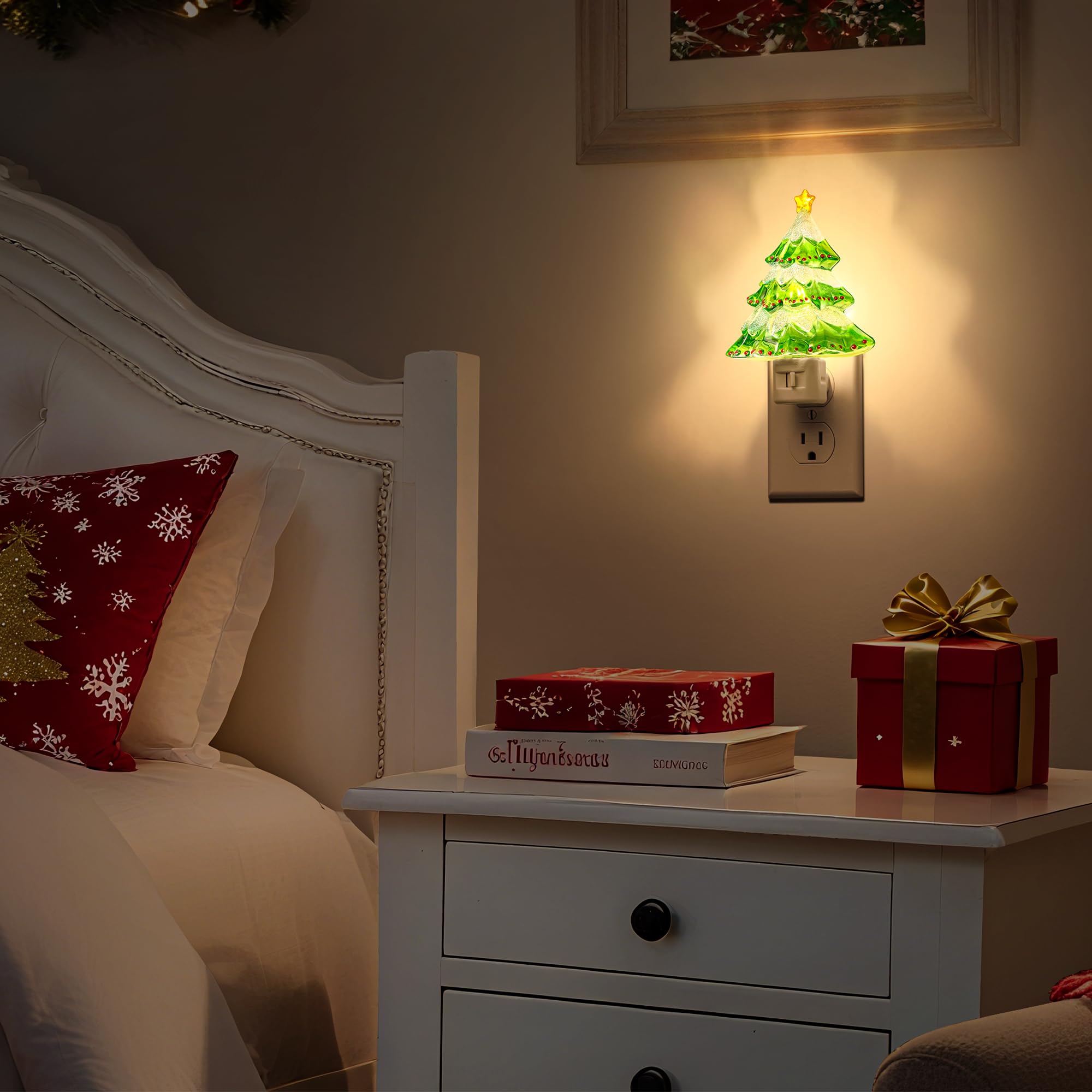 DORESshop Christmas Tree Night Light, 3000K, 2 Pack, Warm White, Plug-in with 360° Rotation, Cute Holiday Decor for Kids