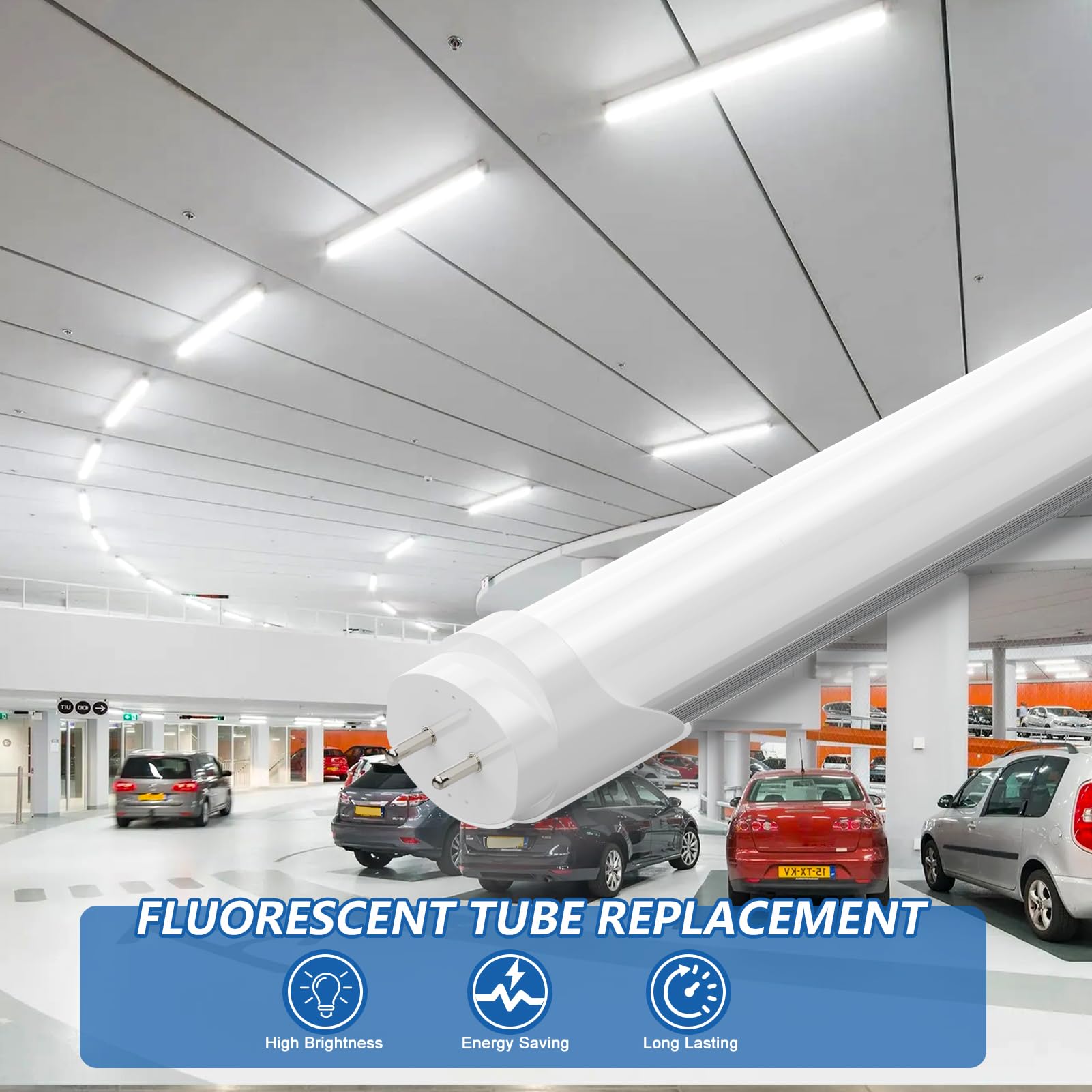 Reisener Led Tube Lights 4Ft, T10 T12 65W Equivalent Fluorescent Replacement, 24W 3120 Lumen, 6500K Cool White, Type A+B 4 Foot