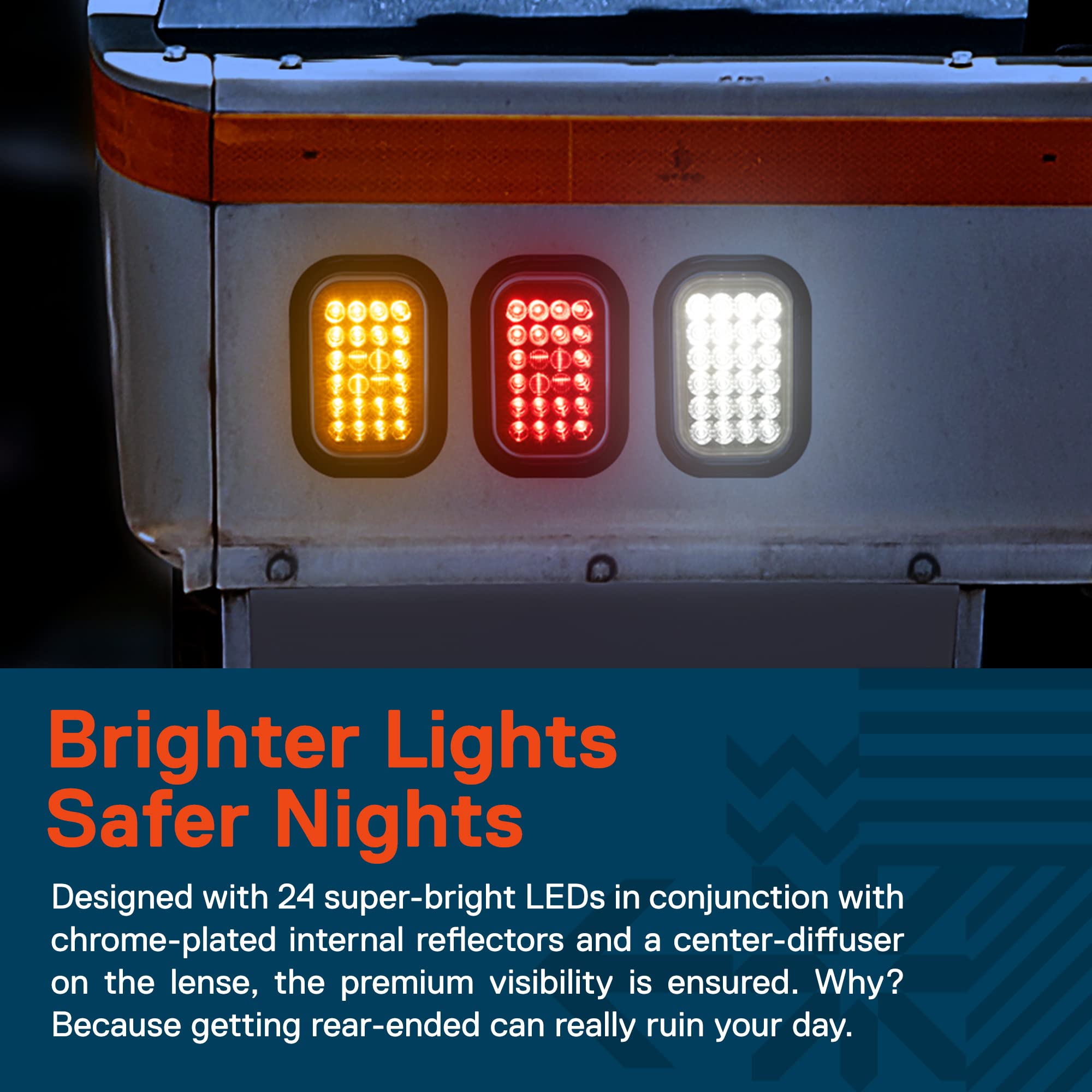 True Mods 2 Red + 2 White 5X3 3X5 Inch Rectangle Led Trailer Tail Light Kit [Dot Fmvss 108] [Grommets/Plugs] [Submersible] [Stop Turn Tail Reverse] [24 Led] Brake Lamp For Tow Truck 80&quot; Wide Trailer