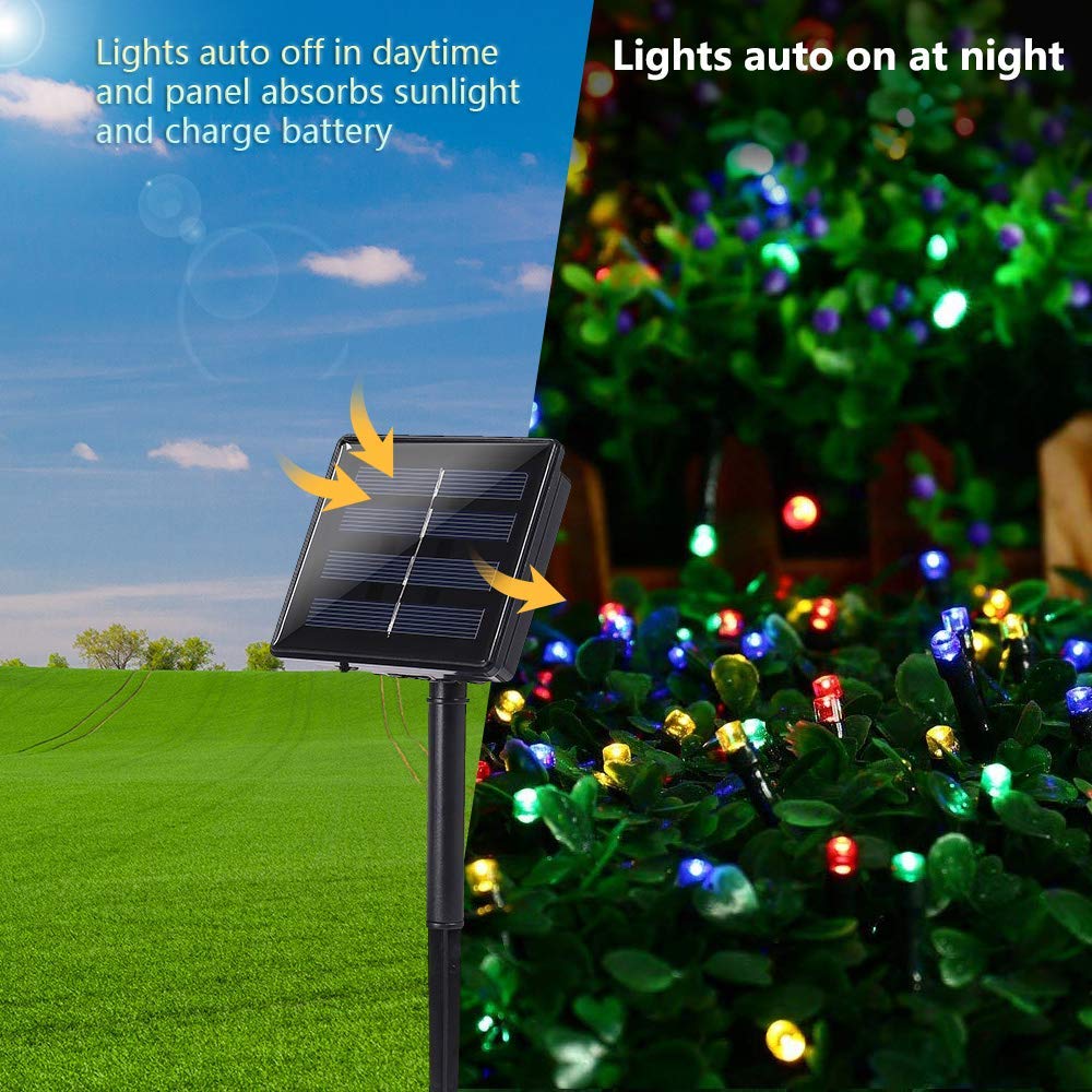 Jnaurb Solar Christmas Lights, 2 Pack 72ft 200 LED Solar String Lights with 8 Modes, Waterproof Outdoor Christmas String Lights