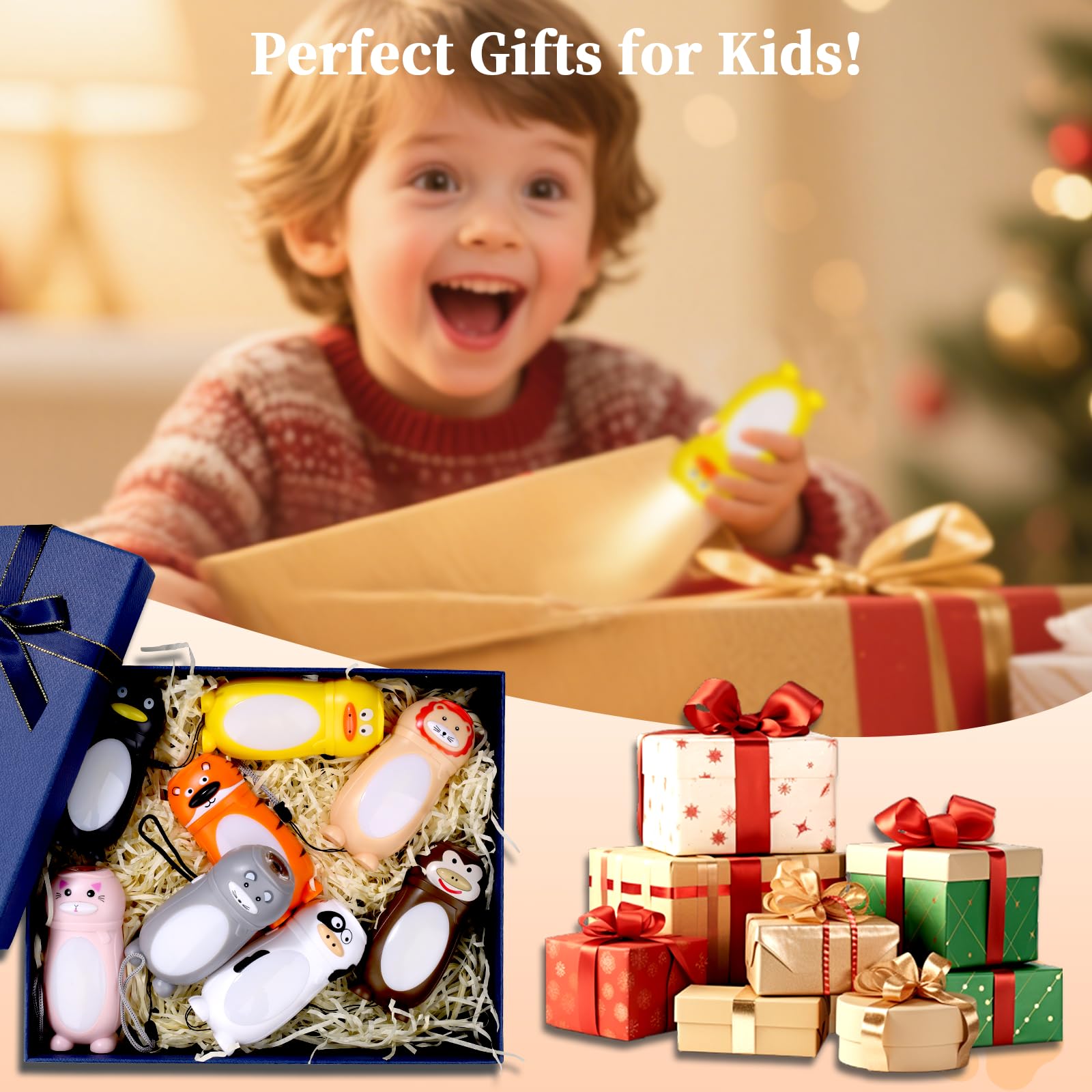 KunHe Mini LED Flashlights - 4 Pack Stocking Stuffers for Kids, Multicolor, Model AN4, Perfect for Christmas Camping Gifts