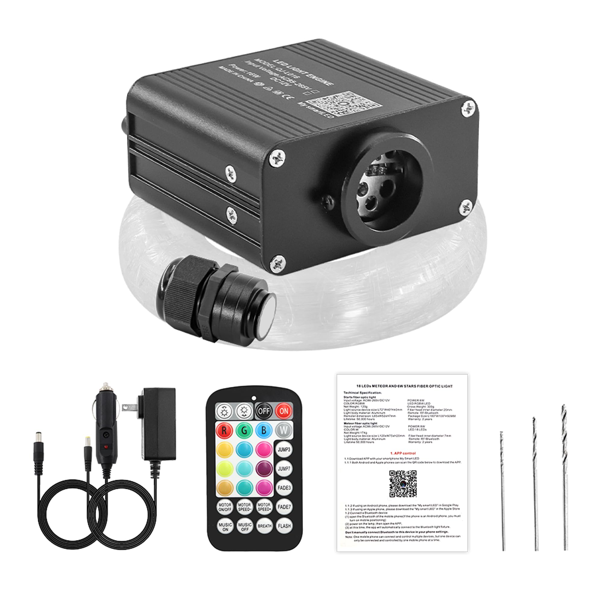 ATOKEE Starlight Headliner Kit, 16W Twinkle 600pcs 0.03in 9.8ft Starlight Kit, Compact Size Fiber Optic Star Lights for Car Roof